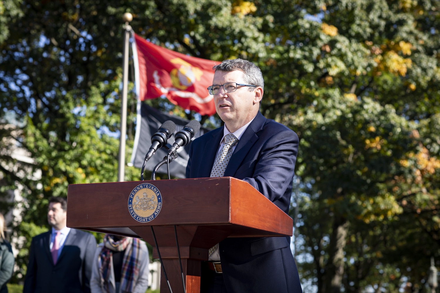 Department of Environmental Protection Secretary Patrick McDonnell announces the future of electric vehicles in Pennsylvania at the Capitol Complex on October 23, 2019.<br><a href="https://filesource.amperwave.net/commonwealthofpa/photo/17449_DGS_DRIVE_ELECTRIC_CZ_06.JPG" target="_blank">⇣ Download Photo</a>