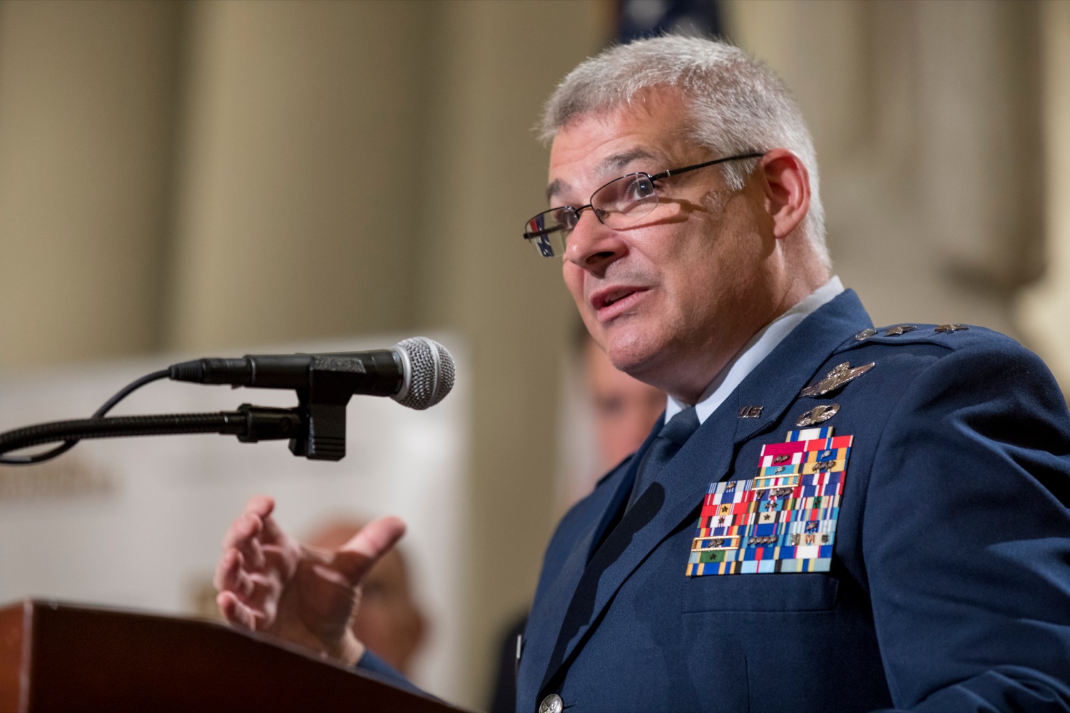 Maj. Gen. Anthony Carrelli, USAF and adjutant general of Pennsylvania, speaks during a press conference outlining how competition for qualified individuals among all employment sectors affects military recruiting efforts and warrants greater investment in our next generation inside the Capitol Rotunda on Tuesday, November 12, 2019.<br><a href="https://filesource.amperwave.net/commonwealthofpa/photo/17588_GOV_Mission_Readiness_NK_004.JPG" target="_blank">⇣ Download Photo</a>