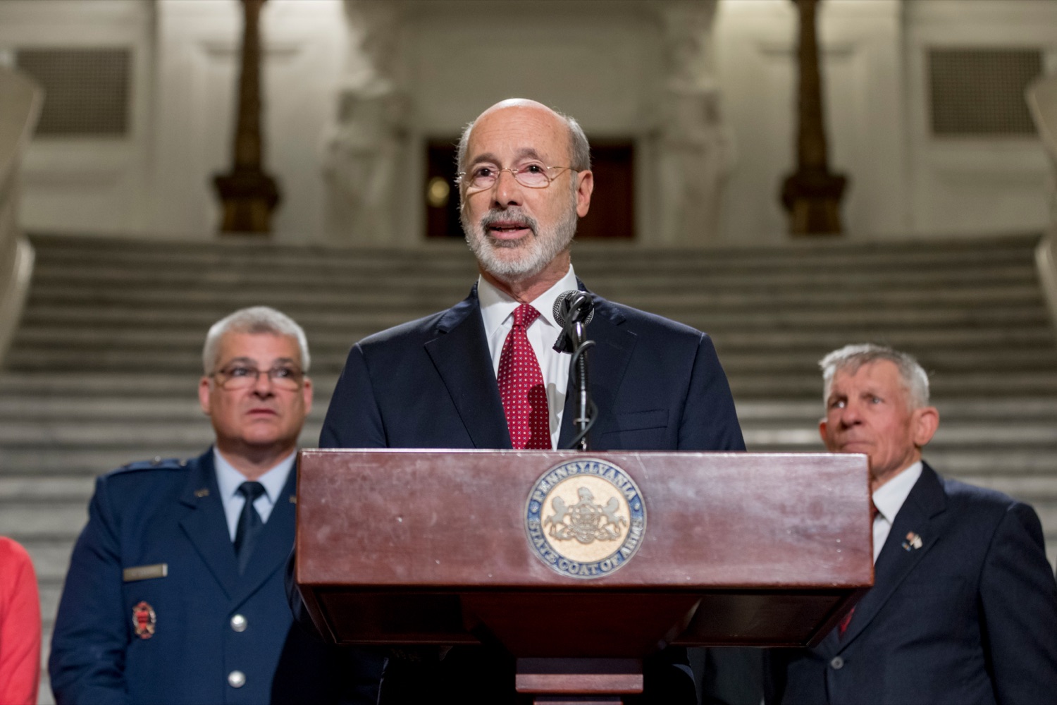 Pennsylvania Governor Tom Wolf speaks during a press conference outlining how competition for qualified individuals among all employment sectors affects military recruiting efforts and warrants greater investment in our next generation inside the Capitol Rotunda on Tuesday, November 12, 2019.<br><a href="https://filesource.amperwave.net/commonwealthofpa/photo/17588_GOV_Mission_Readiness_NK_018.JPG" target="_blank">⇣ Download Photo</a>
