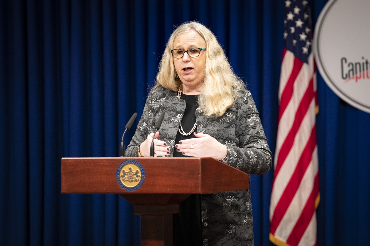 Secretary of Health Dr. Rachel Levine discusses the proactive approach the Wolf Administration has taken in the event of community spread of the coronavirus, also known as COVID-19, at the Harrisburg Capitol on February 26, 2020.<br><a href="https://filesource.amperwave.net/commonwealthofpa/photo/17819_DOH_CORONA_VIRUS_CZ_05.jpg" target="_blank">⇣ Download Photo</a>