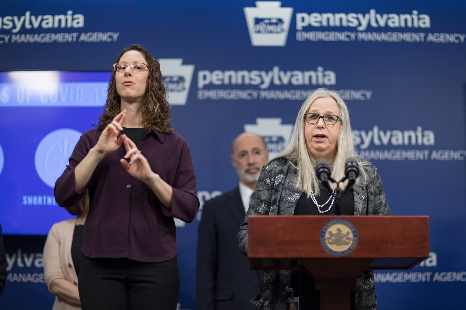 Pennsylvania Department of Health Secretary Dr. Rachel Levine speaks during a press conference, which confirmed the first two presumptive positive cases of 2019 Novel Coronavirus (COVID-19) in Pennsylvania and reminded residents that the commonwealth is prepared to respond to community spread of this virus, inside PEMA headquarters on Wednesday, March 4, 2020.<br><a href="https://filesource.amperwave.net/commonwealthofpa/photo/17857_GOV_DOH_Coronavirus_NK_011.JPG" target="_blank">⇣ Download Photo</a>