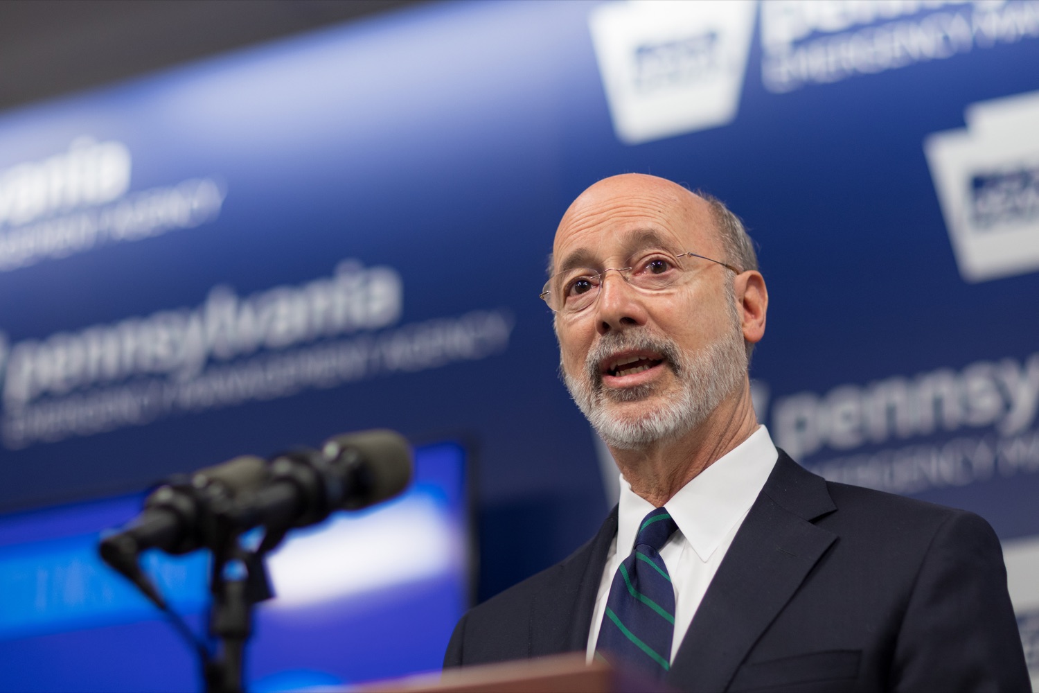 Gov. Tom Wolf speaks during a press conference, which confirmed the first two presumptive positive cases of 2019 Novel Coronavirus (COVID-19) in Pennsylvania and reminded residents that the commonwealth is prepared to respond to community spread of this virus, inside PEMA headquarters on Wednesday, March 4, 2020.<br><a href="https://filesource.amperwave.net/commonwealthofpa/photo/17857_GOV_DOH_Coronavirus_NK_013.JPG" target="_blank">⇣ Download Photo</a>
