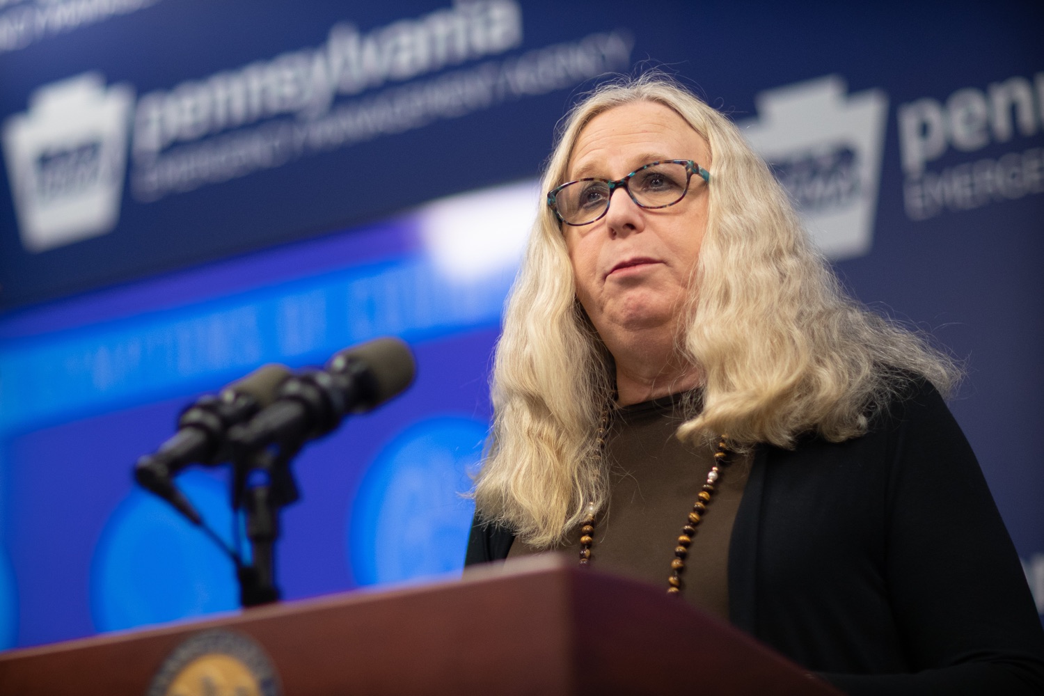 Secretary of Health Dr. Rachel Levine speaking to members of the press. The Pennsylvania Department of Health today confirmed three additional presumptive positive cases of COVID-19  two residents are from Montgomery County and one is from Monroe County. .MARCH 09, 2020 - HARRISBURG, PA.<br><a href="https://filesource.amperwave.net/commonwealthofpa/photo/17868_doh_update_corona_dz_0012.jpg" target="_blank">⇣ Download Photo</a>