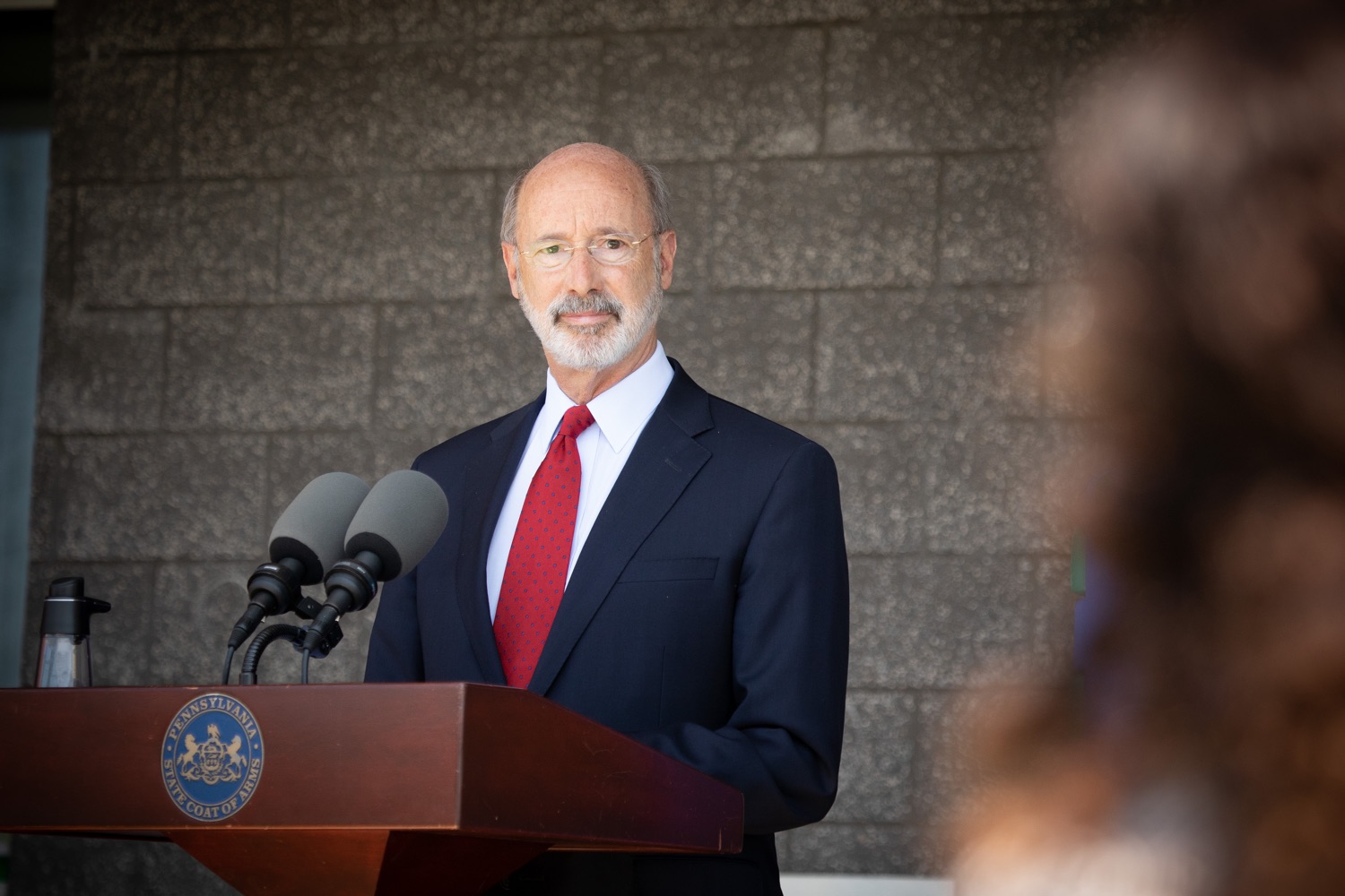 Pennsylvania Governor Tom Wolf speaking with the press.  Governor Tom Wolf visited the child care center at PSECU headquarters in Harrisburg today to announce $53 million in additional financial support for child care providers that have suffered during COVID-19.  Harrisburg, PA  July 6, 2020..<br><a href="https://filesource.amperwave.net/commonwealthofpa/photo/18143_gov_cares_dz_01.jpg" target="_blank">⇣ Download Photo</a>