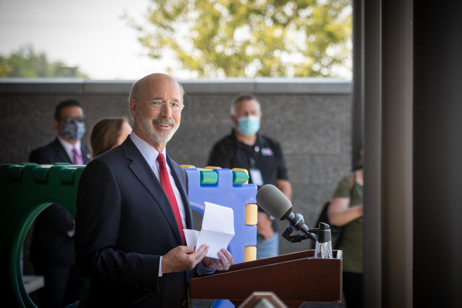 Pennsylvania Governor Tom Wolf speaking with the press.  Governor Tom Wolf visited the child care center at PSECU headquarters in Harrisburg today to announce $53 million in additional financial support for child care providers that have suffered during COVID-19.  Harrisburg, PA  July 6, 2020..<br><a href="https://filesource.amperwave.net/commonwealthofpa/photo/18143_gov_cares_dz_11.jpg" target="_blank">⇣ Download Photo</a>