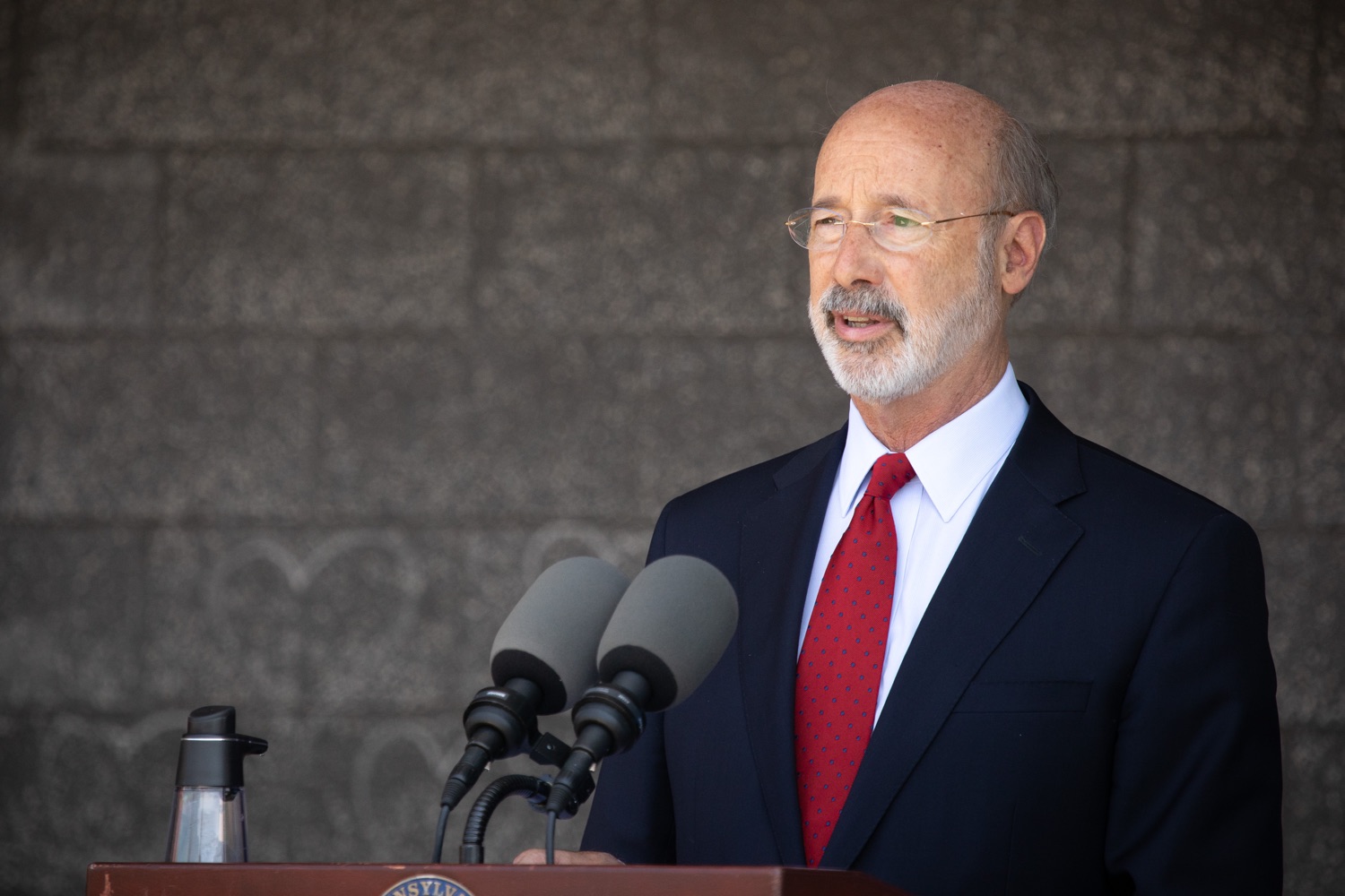 Pennsylvania Governor Tom Wolf speaking with the press.  Governor Tom Wolf visited the child care center at PSECU headquarters in Harrisburg today to announce $53 million in additional financial support for child care providers that have suffered during COVID-19.  Harrisburg, PA  July 6, 2020..<br><a href="https://filesource.amperwave.net/commonwealthofpa/photo/18143_gov_cares_dz_18.jpg" target="_blank">⇣ Download Photo</a>