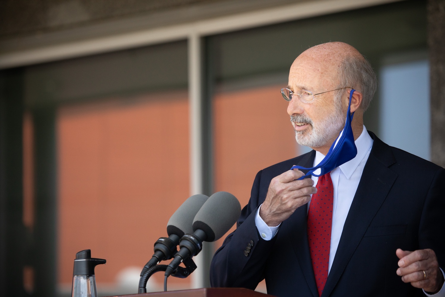 Pennsylvania Governor Tom Wolf speaking with the press.  Governor Tom Wolf visited the child care center at PSECU headquarters in Harrisburg today to announce $53 million in additional financial support for child care providers that have suffered during COVID-19.  Harrisburg, PA  July 6, 2020..<br><a href="https://filesource.amperwave.net/commonwealthofpa/photo/18143_gov_cares_dz_19.jpg" target="_blank">⇣ Download Photo</a>
