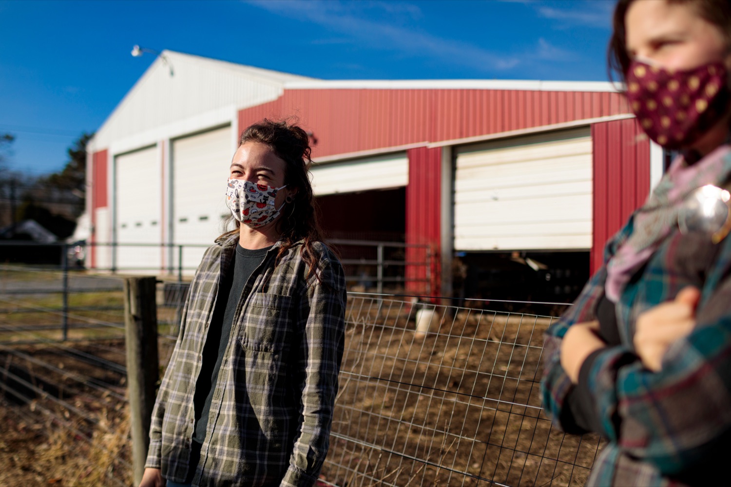 Crooked Row Farm farm hands Jessi Lee Ross, 30, left, and Andeana Gonzales 31, laugh together on the farm in Orefield on Friday, November 20, 2020.<br><a href="https://filesource.amperwave.net/commonwealthofpa/photo/18325_AGRIC_Farm_Show_NK_002.jpg" target="_blank">⇣ Download Photo</a>
