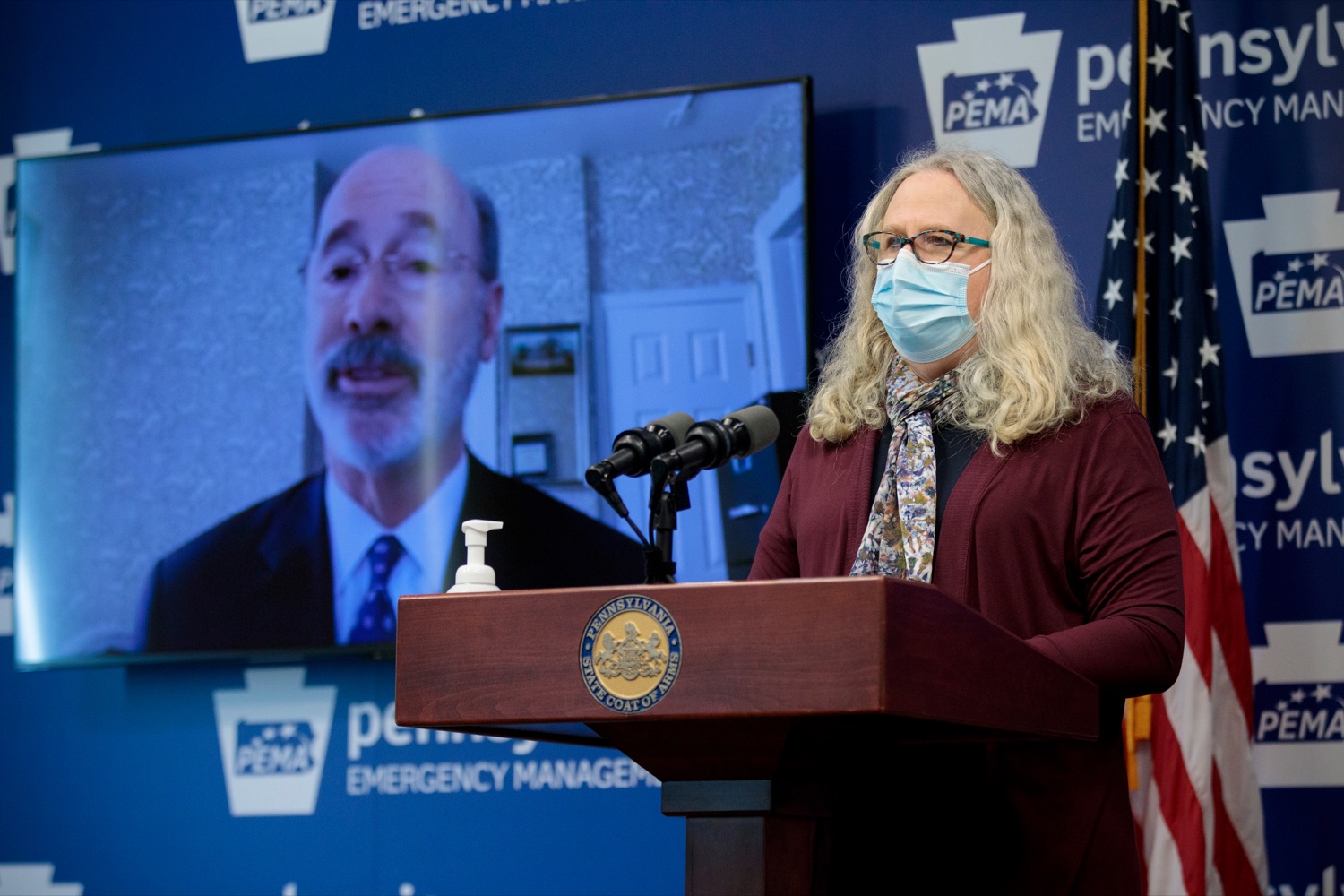 Pennsylvania Department of Health Secretary Dr. Rachel Levine speaks during a press conference inside PEMA headquarters on Wednesday, Dec. 30, 2020.<br><a href="https://filesource.amperwave.net/commonwealthofpa/photo/18455_GOV_Covid_Update_NK_004.jpg" target="_blank">⇣ Download Photo</a>