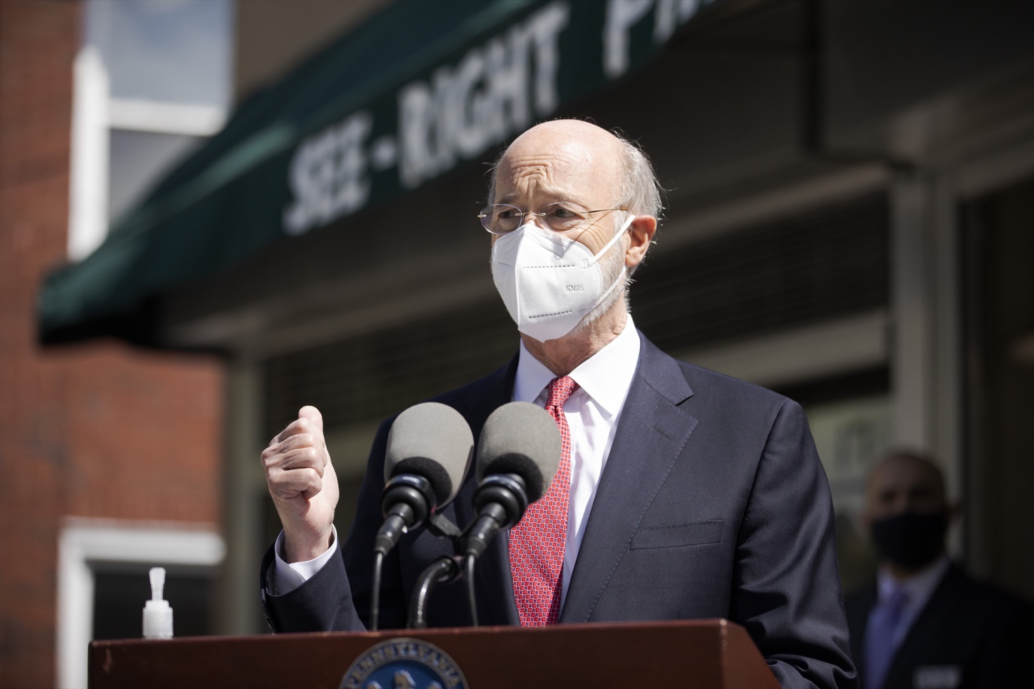 Pennsylvania Governor Tom Wolf speaking with the press.  Governor Tom Wolf today visited See-Right Pharmacy in Harrisburg to learn more about how the local, neighborhood pharmacy is vaccinating community members and to talk about COVID-19 vaccine hesitancy in Pennsylvania. Harrisburg, PA  April 22, 2021<br><a href="https://filesource.amperwave.net/commonwealthofpa/photo/18704_gov_seeRight_dz_005.jpg" target="_blank">⇣ Download Photo</a>