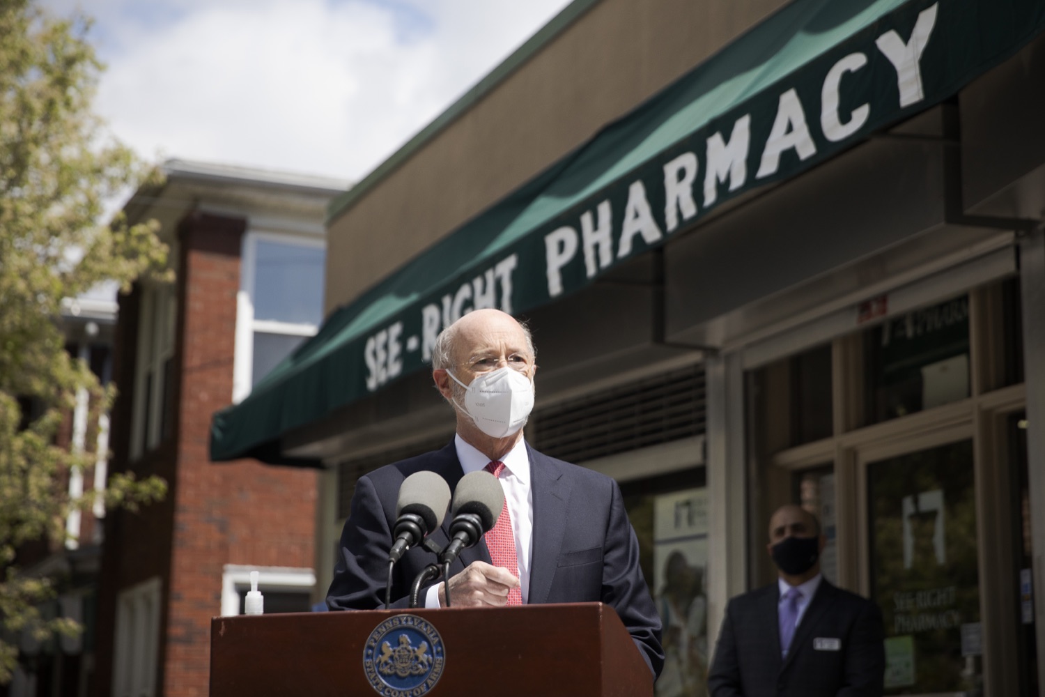 Pennsylvania Governor Tom Wolf speaking with the press.  Governor Tom Wolf today visited See-Right Pharmacy in Harrisburg to learn more about how the local, neighborhood pharmacy is vaccinating community members and to talk about COVID-19 vaccine hesitancy in Pennsylvania. Harrisburg, PA  April 22, 2021<br><a href="https://filesource.amperwave.net/commonwealthofpa/photo/18704_gov_seeRight_dz_014.jpg" target="_blank">⇣ Download Photo</a>