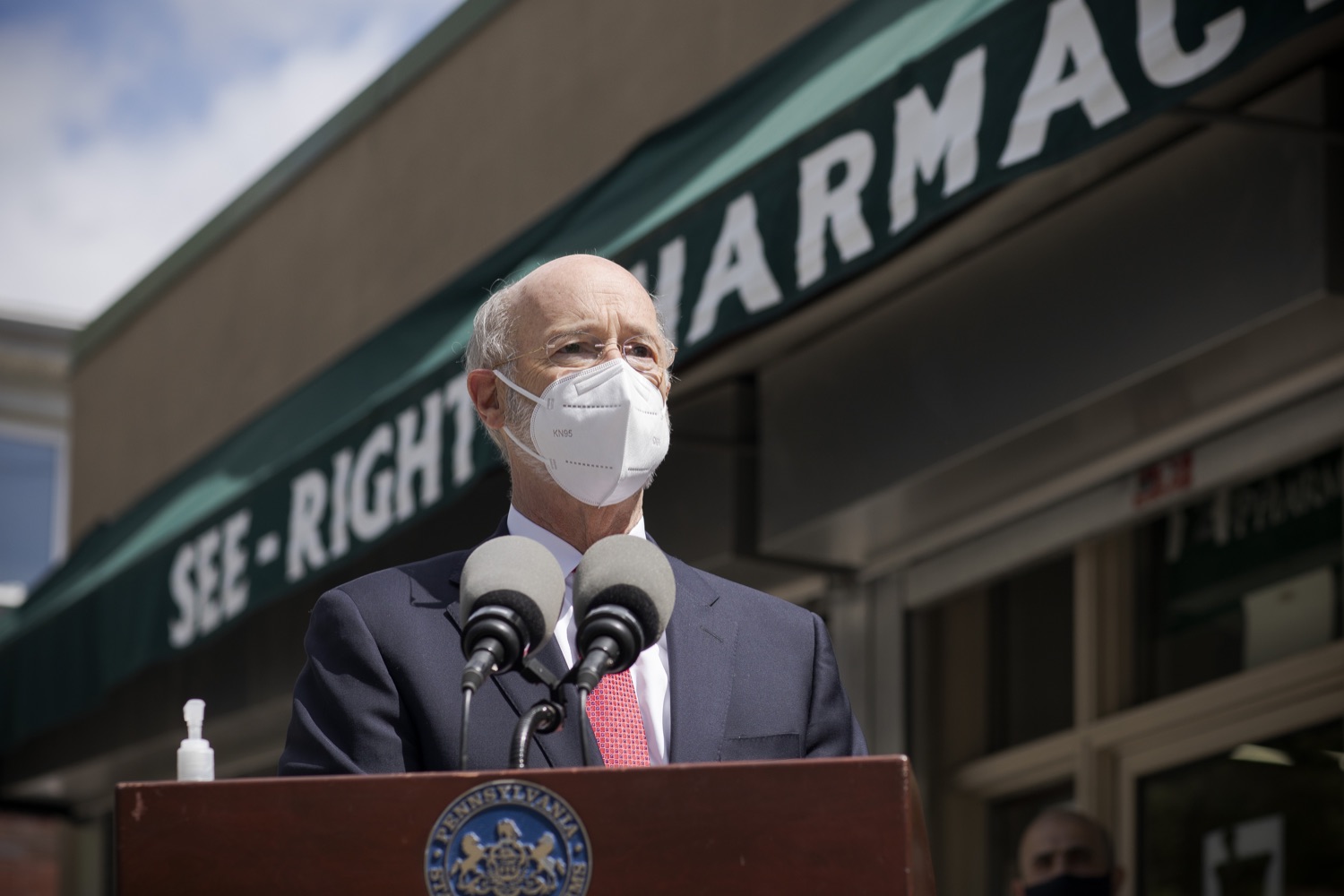 Pennsylvania Governor Tom Wolf speaking with the press.  Governor Tom Wolf today visited See-Right Pharmacy in Harrisburg to learn more about how the local, neighborhood pharmacy is vaccinating community members and to talk about COVID-19 vaccine hesitancy in Pennsylvania. Harrisburg, PA  April 22, 2021<br><a href="https://filesource.amperwave.net/commonwealthofpa/photo/18704_gov_seeRight_dz_016.jpg" target="_blank">⇣ Download Photo</a>