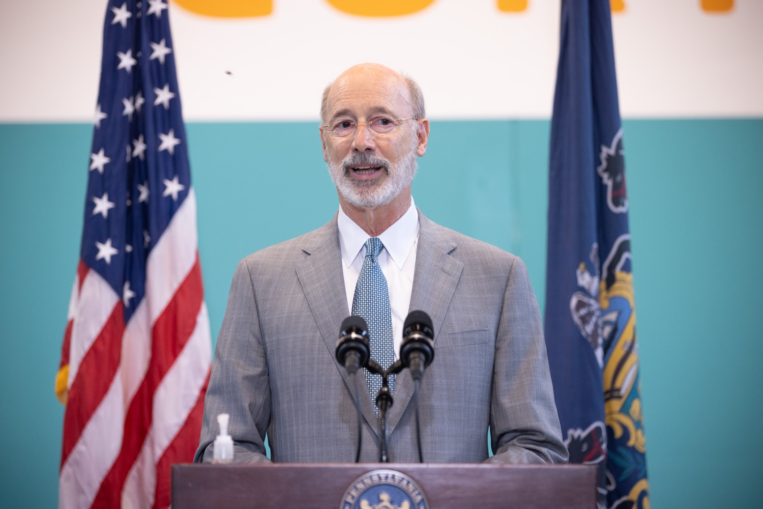 Pennsylvania Governor Tom Wolf speaking with the press.  With some politicians spreading lies about our elections to divide us, Governor Tom Wolf today vowed to protect the freedom to vote and oppose legislation that would create barriers to voting and silence the voices of some Pennsylvanians. These are the same lies that led directly to the appalling assault on our U.S. Capitol and our democracy on January 6, and now, just a few short months later, the same people who fomented, encouraged, and joined that mob are again emerging to undermine the fabric of our nation.   Harrisburg, PA  June 9, 2021<br><a href="https://filesource.amperwave.net/commonwealthofpa/photo/18815_gov_voterRights_dz_013.jpg" target="_blank">⇣ Download Photo</a>