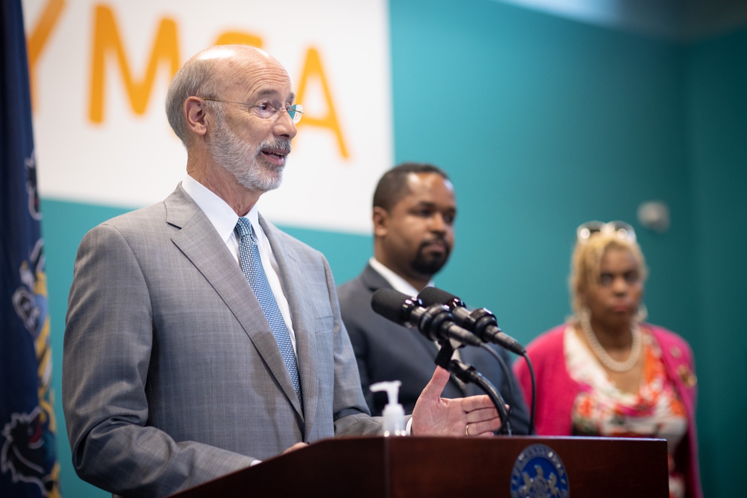 Pennsylvania Governor Tom Wolf speaking with the press.  With some politicians spreading lies about our elections to divide us, Governor Tom Wolf today vowed to protect the freedom to vote and oppose legislation that would create barriers to voting and silence the voices of some Pennsylvanians. These are the same lies that led directly to the appalling assault on our U.S. Capitol and our democracy on January 6, and now, just a few short months later, the same people who fomented, encouraged, and joined that mob are again emerging to undermine the fabric of our nation.   Harrisburg, PA  June 9, 2021<br><a href="https://filesource.amperwave.net/commonwealthofpa/photo/18815_gov_voterRights_dz_017.jpg" target="_blank">⇣ Download Photo</a>