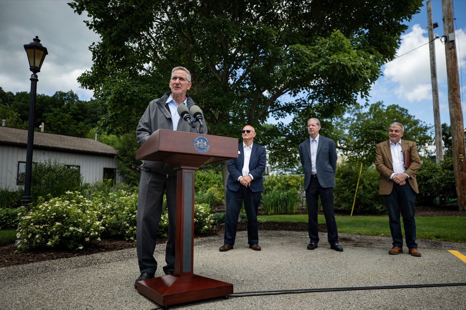Dept. of Agriculture Secretary Russell Redding speaks during a press conference, which provided an update on the state of spotted lanternfly in Pennsylvania and the path to beating this invasive specie, at Eichenlaub Inc. in Allegheny County, on Tuesday, June 22, 2021.<br><a href="https://filesource.amperwave.net/commonwealthofpa/photo/18842_AGRIC_SLF_NK_002.jpg" target="_blank">⇣ Download Photo</a>