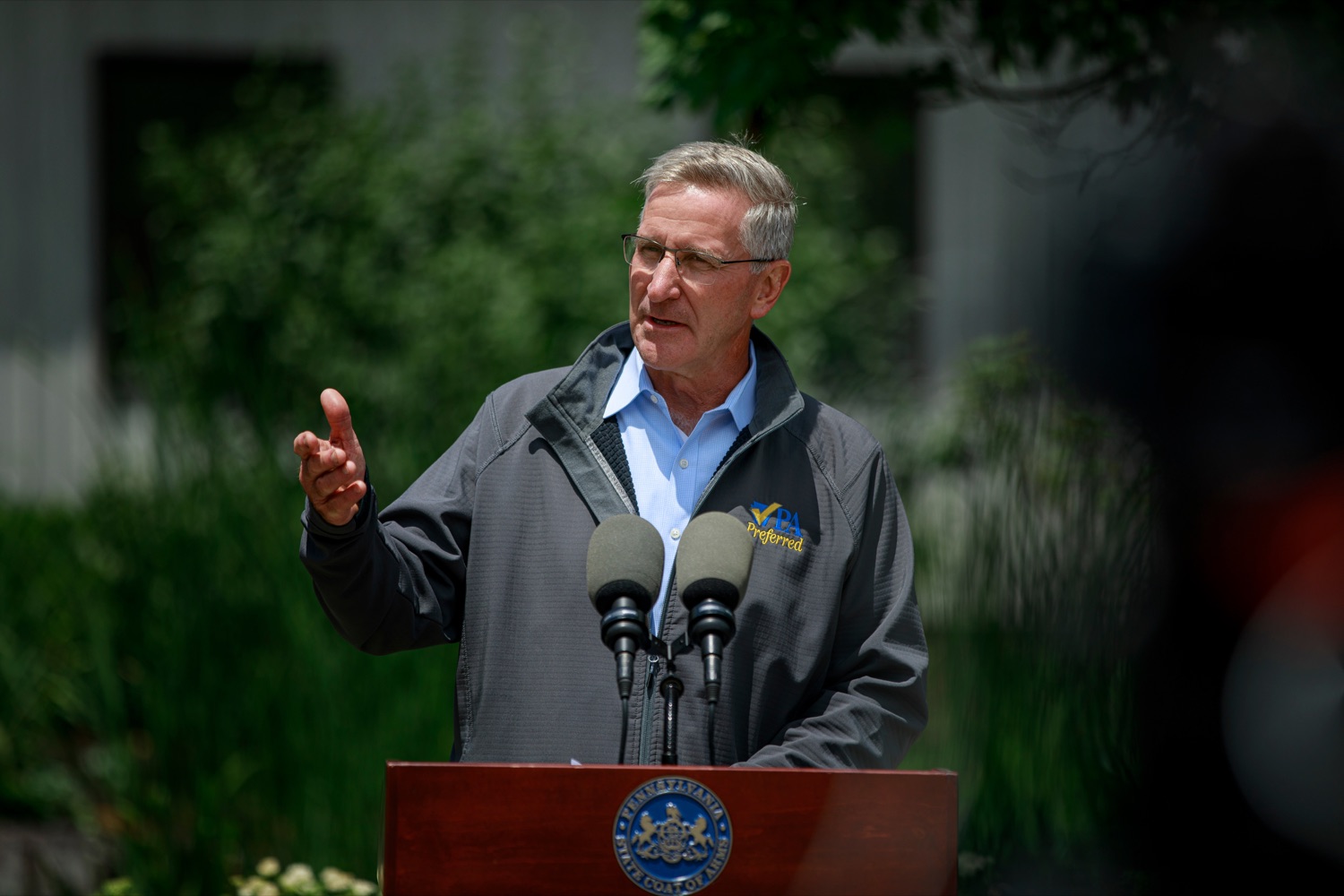 Dept. of Agriculture Secretary Russell Redding speaks during a press conference, which provided an update on the state of spotted lanternfly in Pennsylvania and the path to beating this invasive specie, at Eichenlaub Inc. in Allegheny County, on Tuesday, June 22, 2021.<br><a href="https://filesource.amperwave.net/commonwealthofpa/photo/18842_AGRIC_SLF_NK_010.jpg" target="_blank">⇣ Download Photo</a>