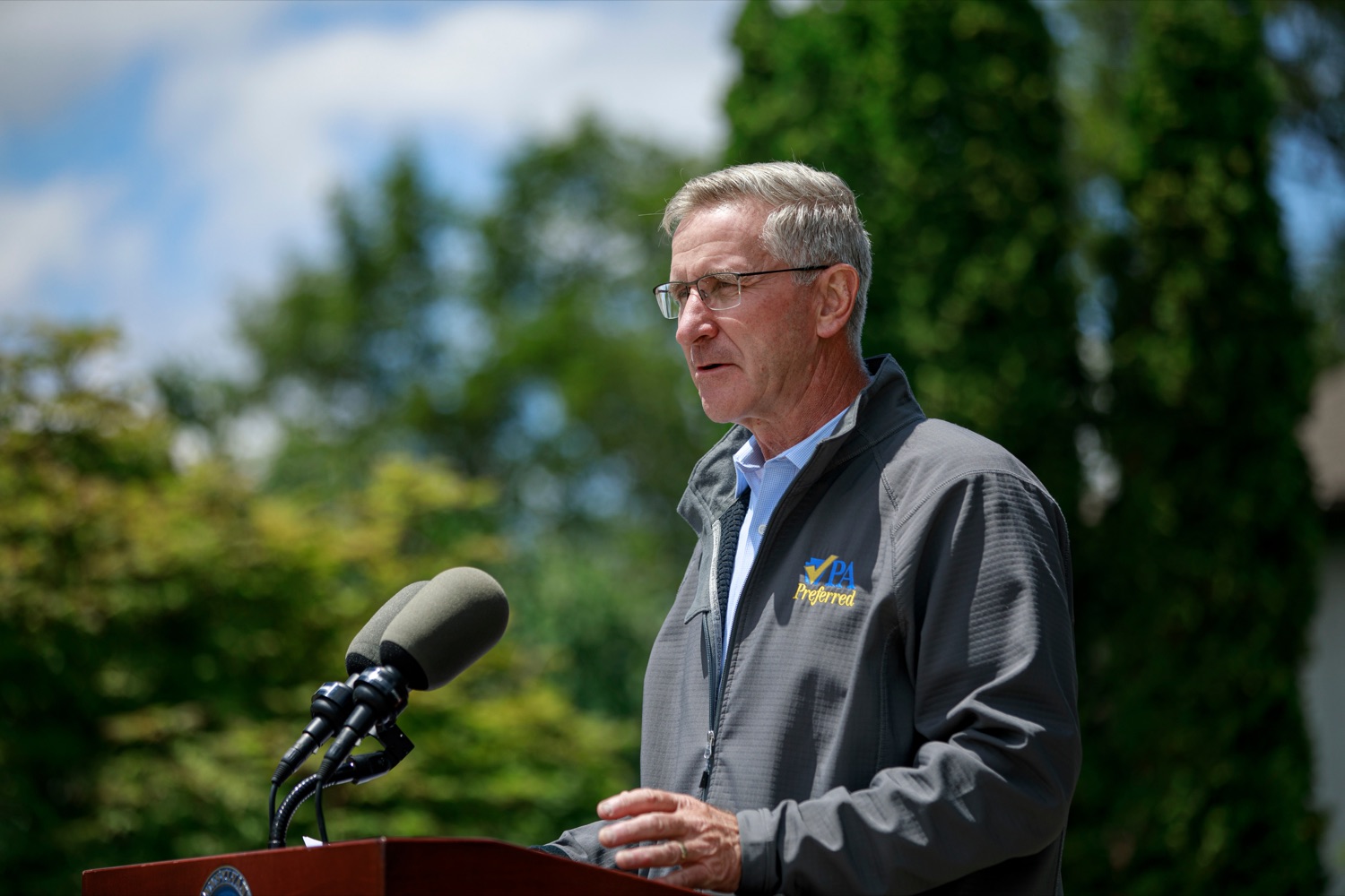 Dept. of Agriculture Secretary Russell Redding speaks during a press conference, which provided an update on the state of spotted lanternfly in Pennsylvania and the path to beating this invasive specie, at Eichenlaub Inc. in Allegheny County, on Tuesday, June 22, 2021.<br><a href="https://filesource.amperwave.net/commonwealthofpa/photo/18842_AGRIC_SLF_NK_017.jpg" target="_blank">⇣ Download Photo</a>