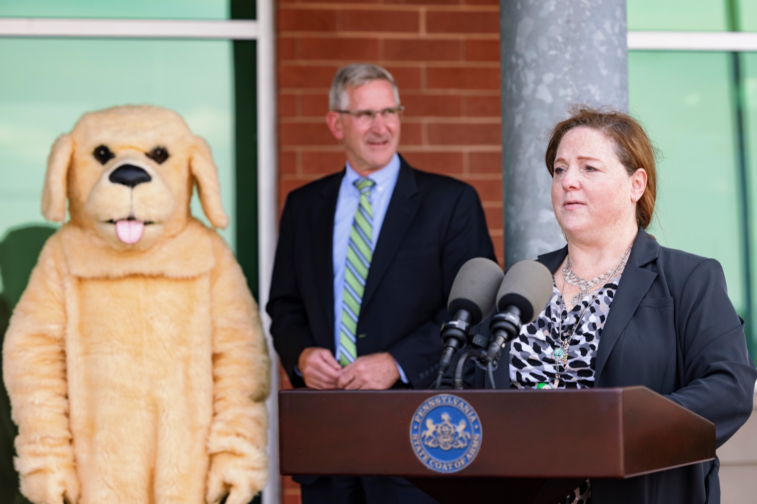 Dr. Andria Saia, executive director of Capital Area Intermediate, speaks during a press conference, which highlighted the success of Pennsylvania's farm to school programs, at Hill Top Academy in Mechanicsburg on Friday, August 27, 2021.<br><a href="https://filesource.amperwave.net/commonwealthofpa/photo/19054_AGRIC_FarmToSchool_NK_012.jpg" target="_blank">⇣ Download Photo</a>