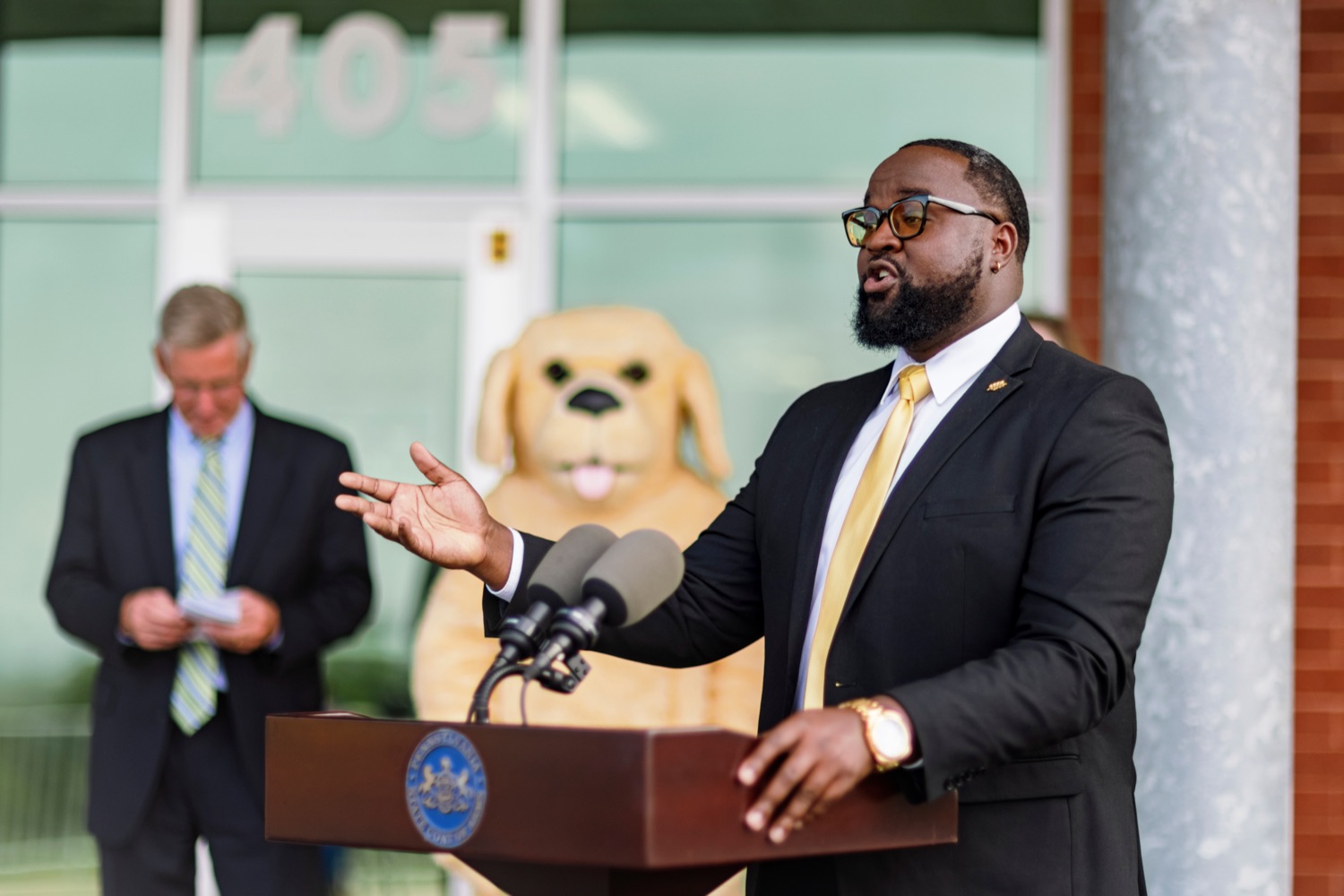 Stephon Fitzpatrick, executive director of Pennsylvania commission for Agriculture Education Excellence, speaks during a press conference, which highlighted the success of Pennsylvania's farm to school programs, at Hill Top Academy in Mechanicsburg on Friday, August 27, 2021.<br><a href="https://filesource.amperwave.net/commonwealthofpa/photo/19054_AGRIC_FarmToSchool_NK_014.jpg" target="_blank">⇣ Download Photo</a>