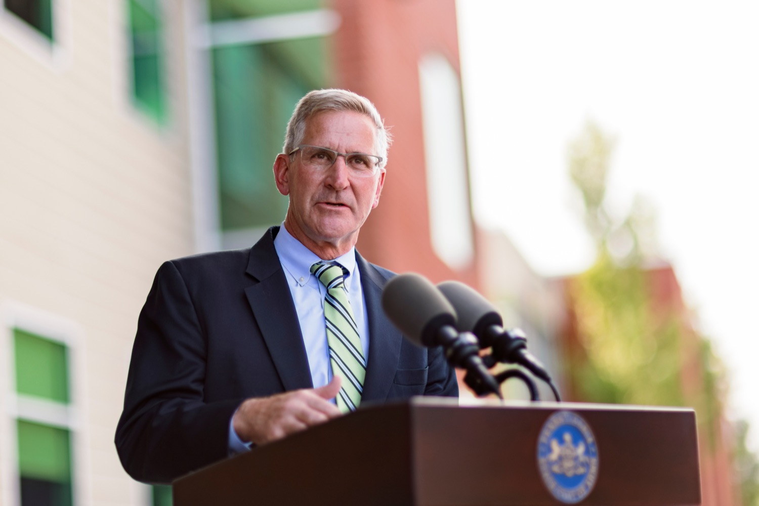 PA Dept. of Agriculture Secretary Russell Redding speaks during a press conference, which highlighted the success of Pennsylvania's farm to school programs, at Hill Top Academy in Mechanicsburg on Friday, August 27, 2021.<br><a href="https://filesource.amperwave.net/commonwealthofpa/photo/19054_AGRIC_FarmToSchool_NK_017.jpg" target="_blank">⇣ Download Photo</a>