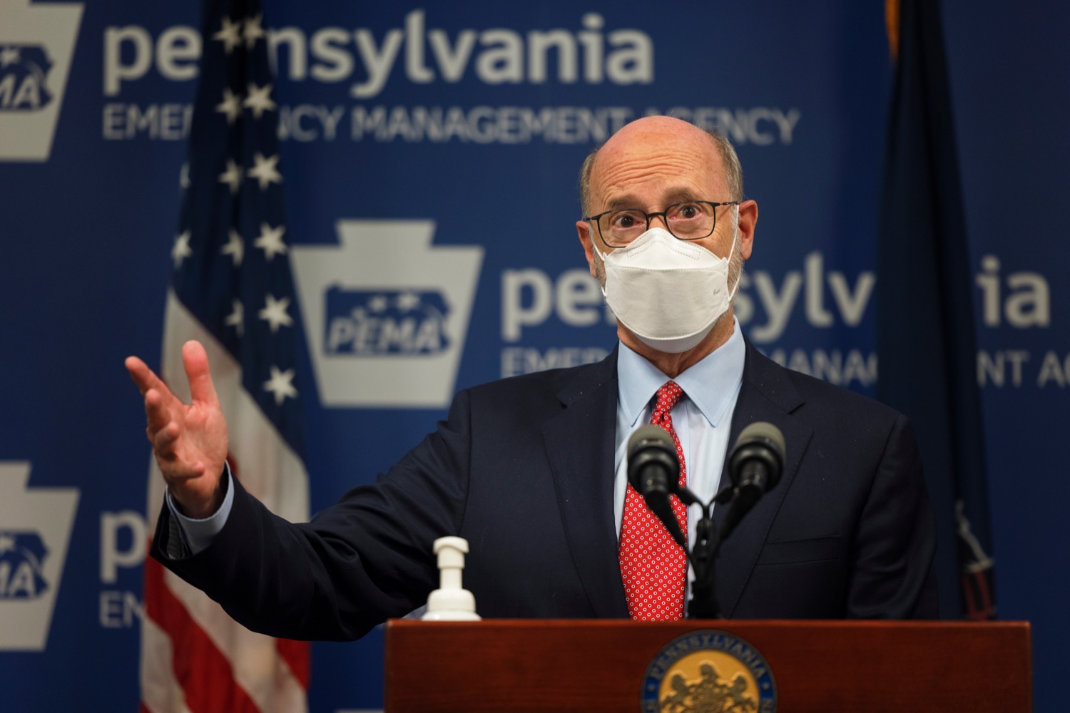 Governor Tom Wolf speaks during a press conference, which discussed the current state of COVID-19 and a new Secretary of Health order requiring masks to be worn inside K-12 school buildings, early learning programs and child care providers, inside Pennsylvania Emergency Management Agency in Harrisburg on Tuesday, August 31, 2021.<br><a href="https://filesource.amperwave.net/commonwealthofpa/photo/19089_GOV_School_Masking_NK_001.jpg" target="_blank">⇣ Download Photo</a>
