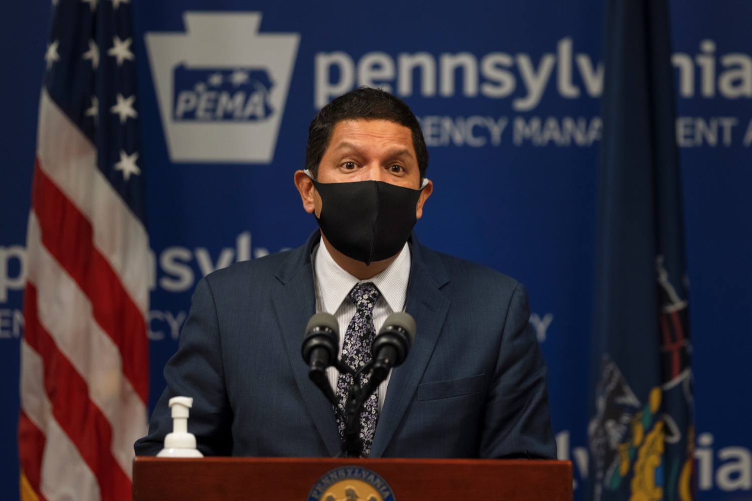 Education Secretary Noe Ortega speaks during a press conference, which discussed the current state of COVID-19 and a new Secretary of Health order requiring masks to be worn inside K-12 school buildings, early learning programs and child care providers, inside Pennsylvania Emergency Management Agency in Harrisburg on Tuesday, August 31, 2021.<br><a href="https://filesource.amperwave.net/commonwealthofpa/photo/19089_GOV_School_Masking_NK_005.jpg" target="_blank">⇣ Download Photo</a>