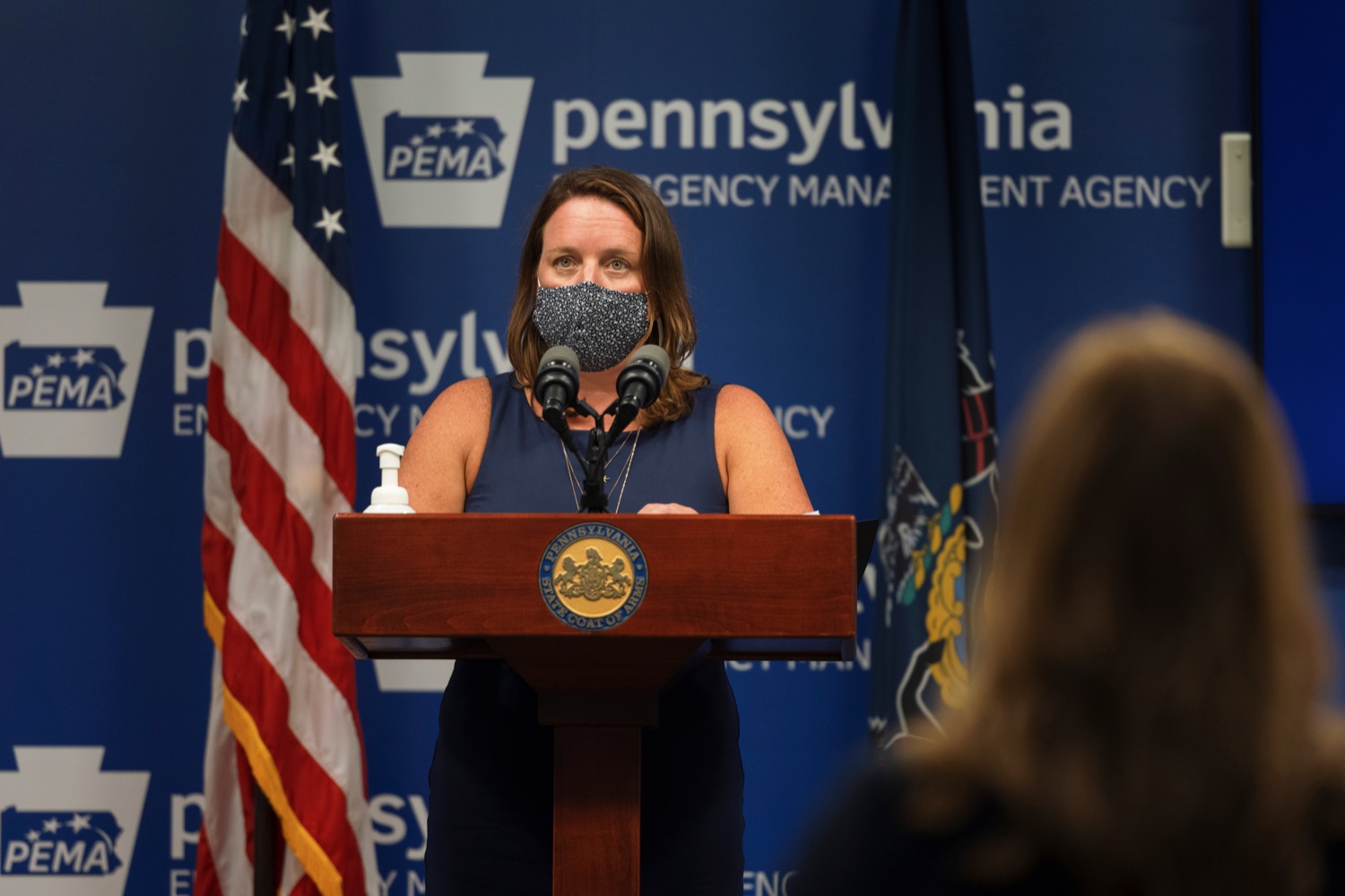 Human Services Acting Secretary Meg Snead speaks during a press conference, which discussed the current state of COVID-19 and a new Secretary of Health order requiring masks to be worn inside K-12 school buildings, early learning programs and child care providers, inside Pennsylvania Emergency Management Agency in Harrisburg on Tuesday, August 31, 2021.<br><a href="https://filesource.amperwave.net/commonwealthofpa/photo/19089_GOV_School_Masking_NK_012.jpg" target="_blank">⇣ Download Photo</a>