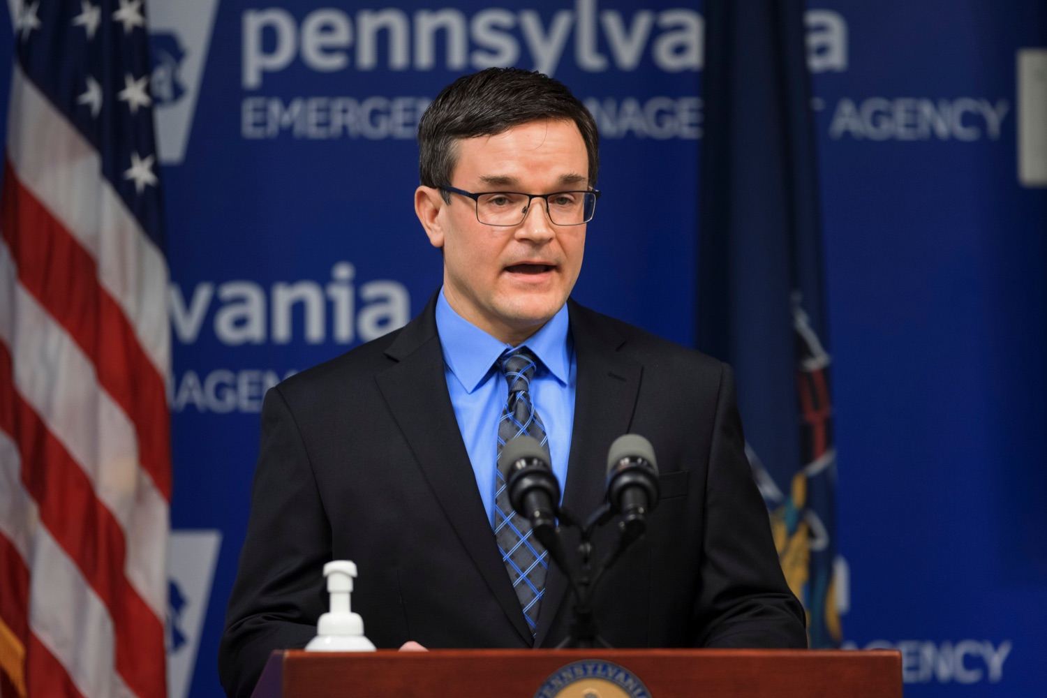 PEMA Deputy for 911 Jeff Boyle speaks during a press conference, which urged residents with older cell phones to prepare for the phase out of 3G cellular networks and service in 2022, inside PEMA headquarters on Thursday, January 13, 2022.<br><a href="https://filesource.amperwave.net/commonwealthofpa/photo/20389_PEMA_3Gphaseout_NK_008.JPG" target="_blank">⇣ Download Photo</a>
