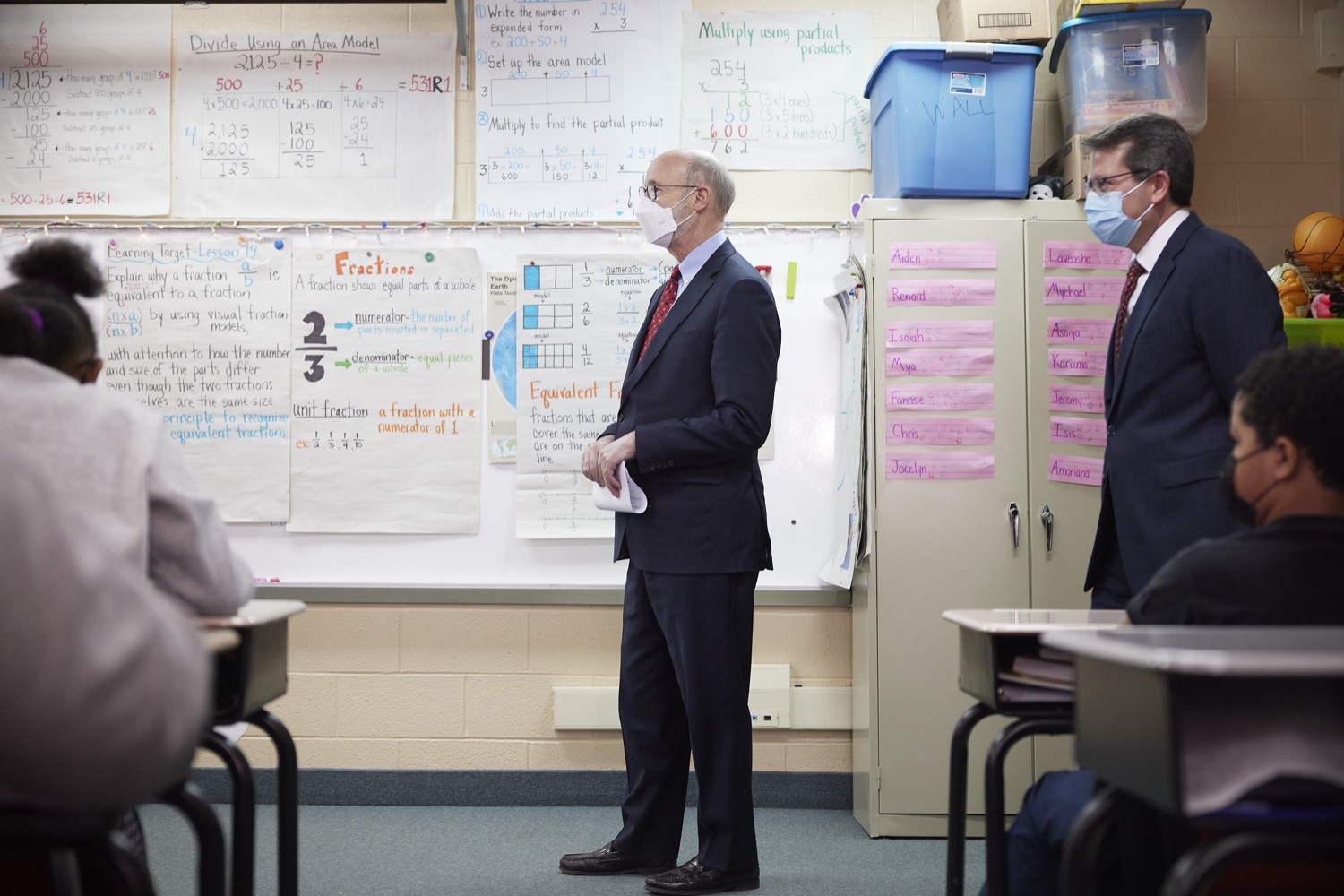 Pennsylvania Governor Tom Wolf touring a 4th grade classroom.  Governor Tom Wolf visited teachers and education stakeholders in Erie today to outline his plan to build on his administration's record investments in students over the past seven years with a $1.9 billion increase in education from pre-k through college. The governor visited with students and teachers at Pfeiffer-Burleigh Elementary School in Erie and held a press conference to call for an education funding increase that creates a brighter future for young people.  FEBRUARY 09, 2022 - ERIE, PA<br><a href="https://filesource.amperwave.net/commonwealthofpa/photo/20529_gov_education_dz_021.JPG" target="_blank">⇣ Download Photo</a>