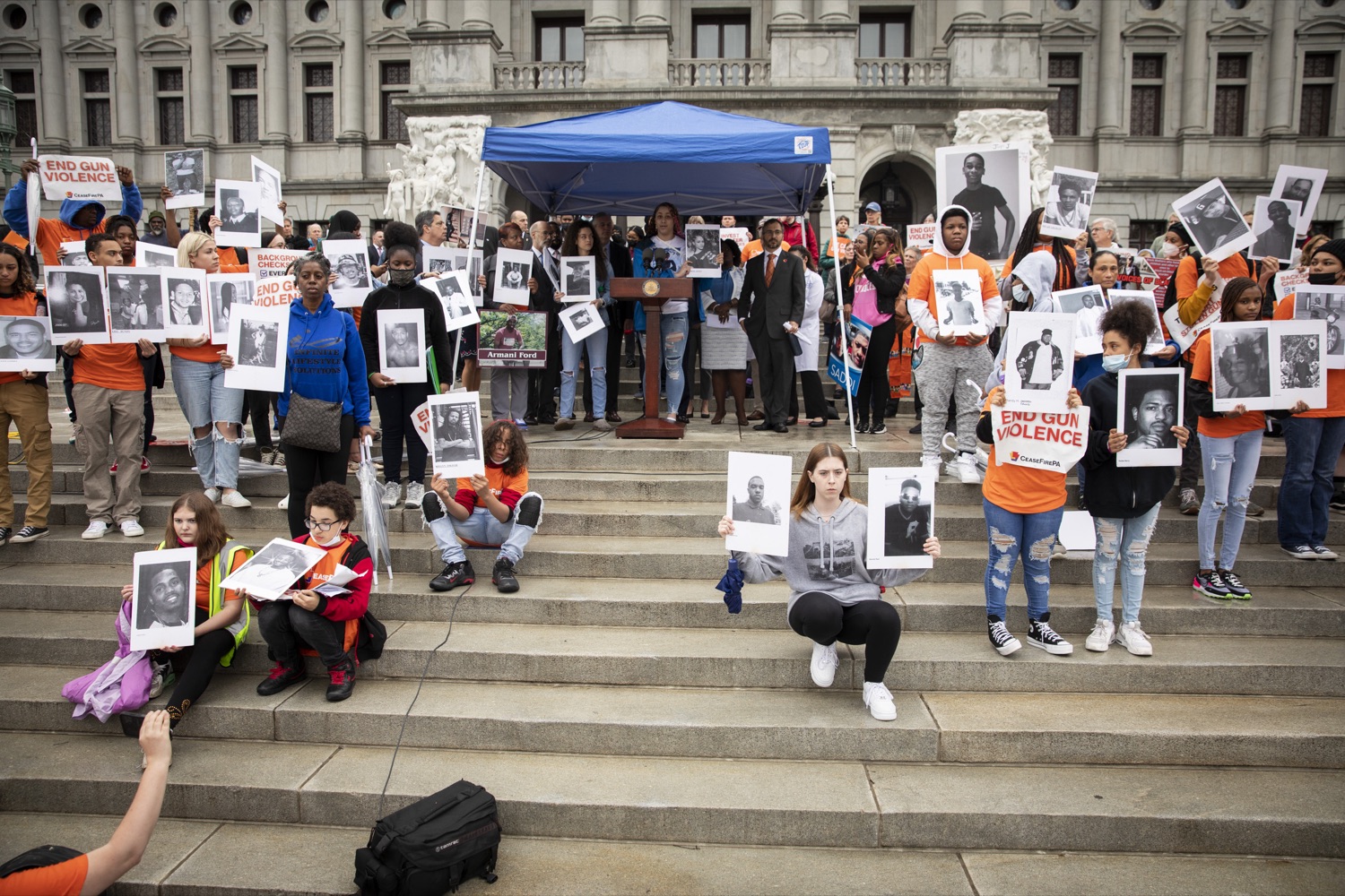 Governor Tom Wolf, joined by CeaseFirePA and more than 200 Pennsylvanians at the Capitol, calls for legislative action to save lives against gun violence, in Harrisburg, PA on April 26, 2022.<br><a href="https://filesource.amperwave.net/commonwealthofpa/photo/20782_gov_ceaseFirePA_01.JPG" target="_blank">⇣ Download Photo</a>