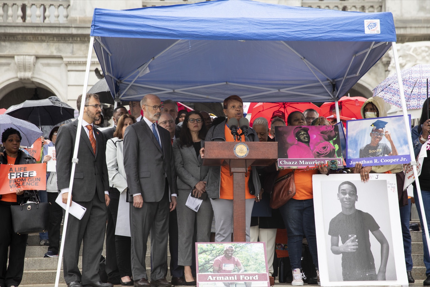 Tina Ford, Mother of Armani, who was lost to gun violence 3 years ago, calls for legislative action to save lives against gun violence, in Harrisburg, PA on April 26, 2022.<br><a href="https://filesource.amperwave.net/commonwealthofpa/photo/20782_gov_ceaseFirePA_05.JPG" target="_blank">⇣ Download Photo</a>