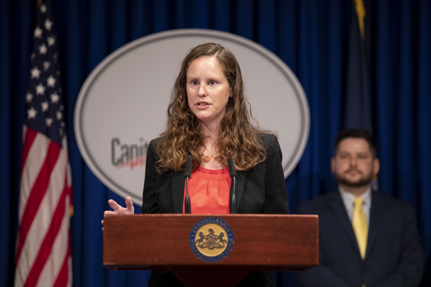 Pennsylvania Executive Director of Teach Plus Laura Boyce discusses the Department of Education's plan to recruit and retain educators in Pennsylvania, in Harrisburg, PA on July 18, 2022.<br><a href="https://filesource.amperwave.net/commonwealthofpa/photo/20975_pde_workforceStrategy_10.jpg" target="_blank">⇣ Download Photo</a>