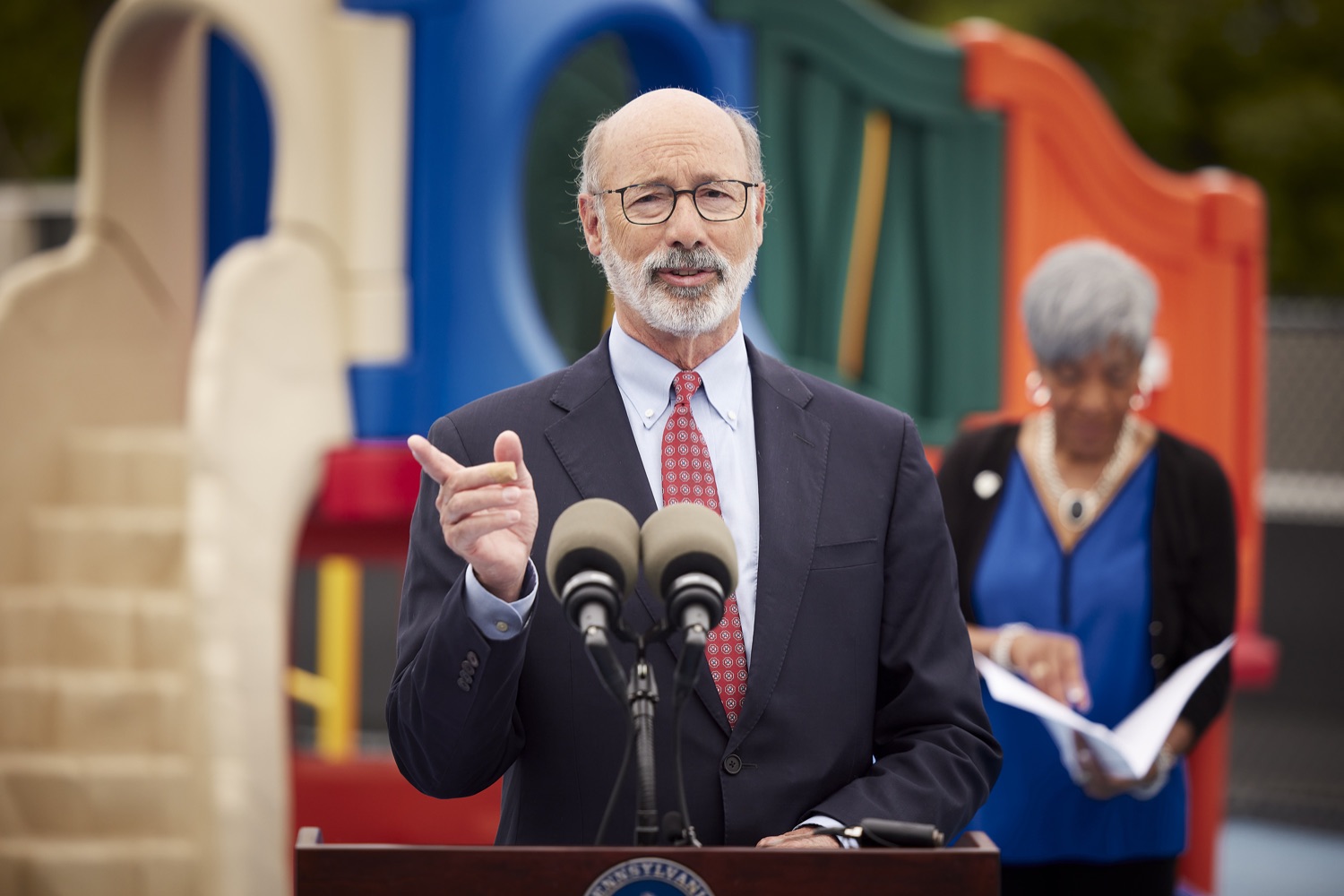 Pennsylvania Governor Tom Wolf speaks with the press.   Governor Tom Wolf today visited the Early Learning Center at Crispus Attucks in York to highlight his new state child tax credit program, modeled after the federal program, to support Pennsylvanias working families and ensure unbarred access to high-quality early childhood education.  York, PA   July 26, 2022<br><a href="https://filesource.amperwave.net/commonwealthofpa/photo/22049_gov_childTaxCredit_dz_001.JPG" target="_blank">⇣ Download Photo</a>