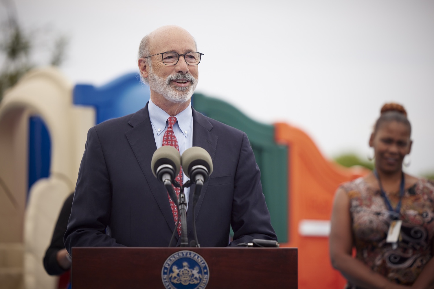 Pennsylvania Governor Tom Wolf speaks with the press.   Governor Tom Wolf today visited the Early Learning Center at Crispus Attucks in York to highlight his new state child tax credit program, modeled after the federal program, to support Pennsylvanias working families and ensure unbarred access to high-quality early childhood education.  York, PA   July 26, 2022<br><a href="https://filesource.amperwave.net/commonwealthofpa/photo/22049_gov_childTaxCredit_dz_008.JPG" target="_blank">⇣ Download Photo</a>