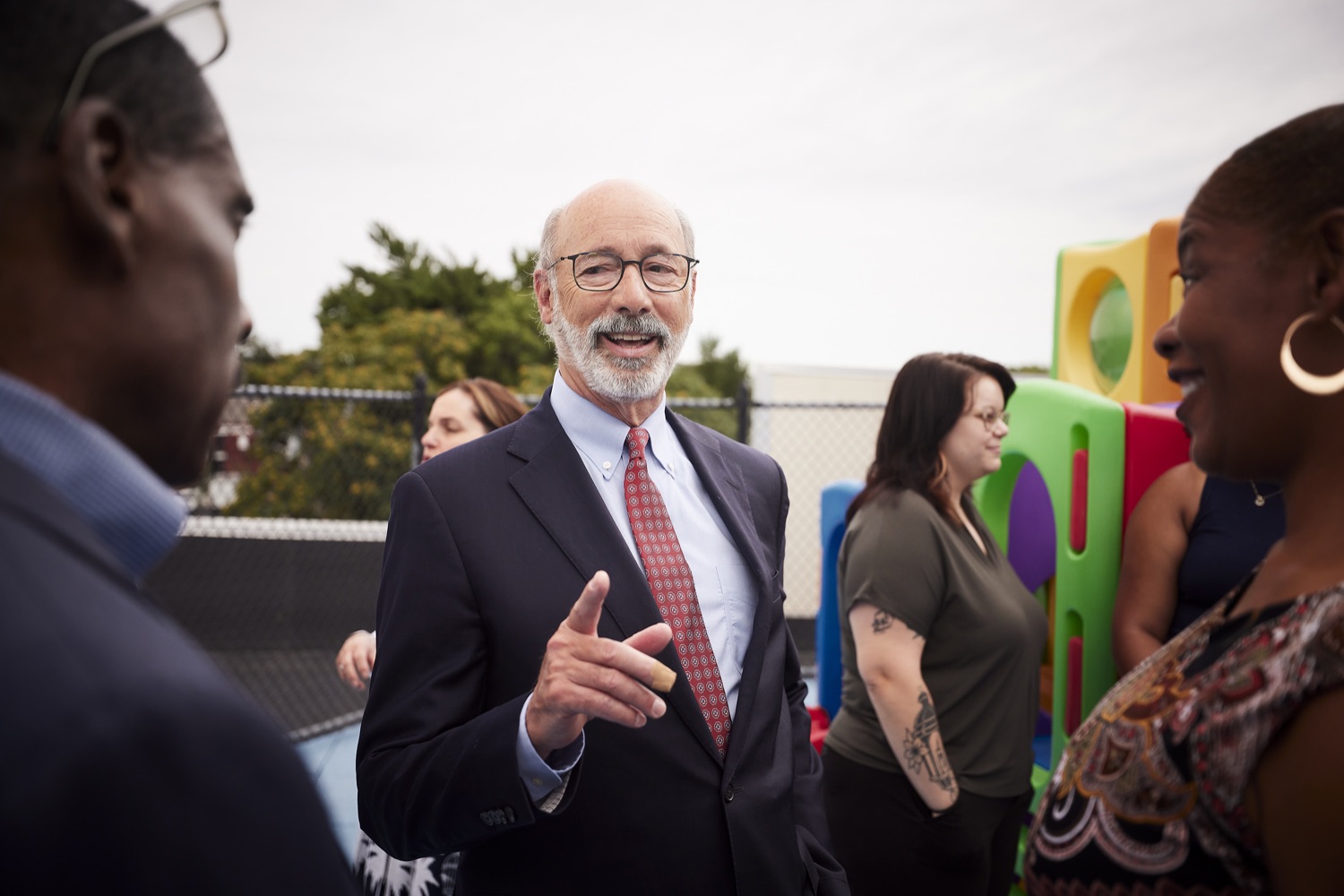 Pennsylvania Governor Tom Wolf speaks with Bobby Simpson, CEO, Crispus Attucks and Valerie Foreman, director, Crispus Attucks Early Learning Center.  Governor Tom Wolf today visited the Early Learning Center at Crispus Attucks in York to highlight his new state child tax credit program, modeled after the federal program, to support Pennsylvanias working families and ensure unbarred access to high-quality early childhood education.  York, PA   July 26, 2022<br><a href="https://filesource.amperwave.net/commonwealthofpa/photo/22049_gov_childTaxCredit_dz_011.JPG" target="_blank">⇣ Download Photo</a>