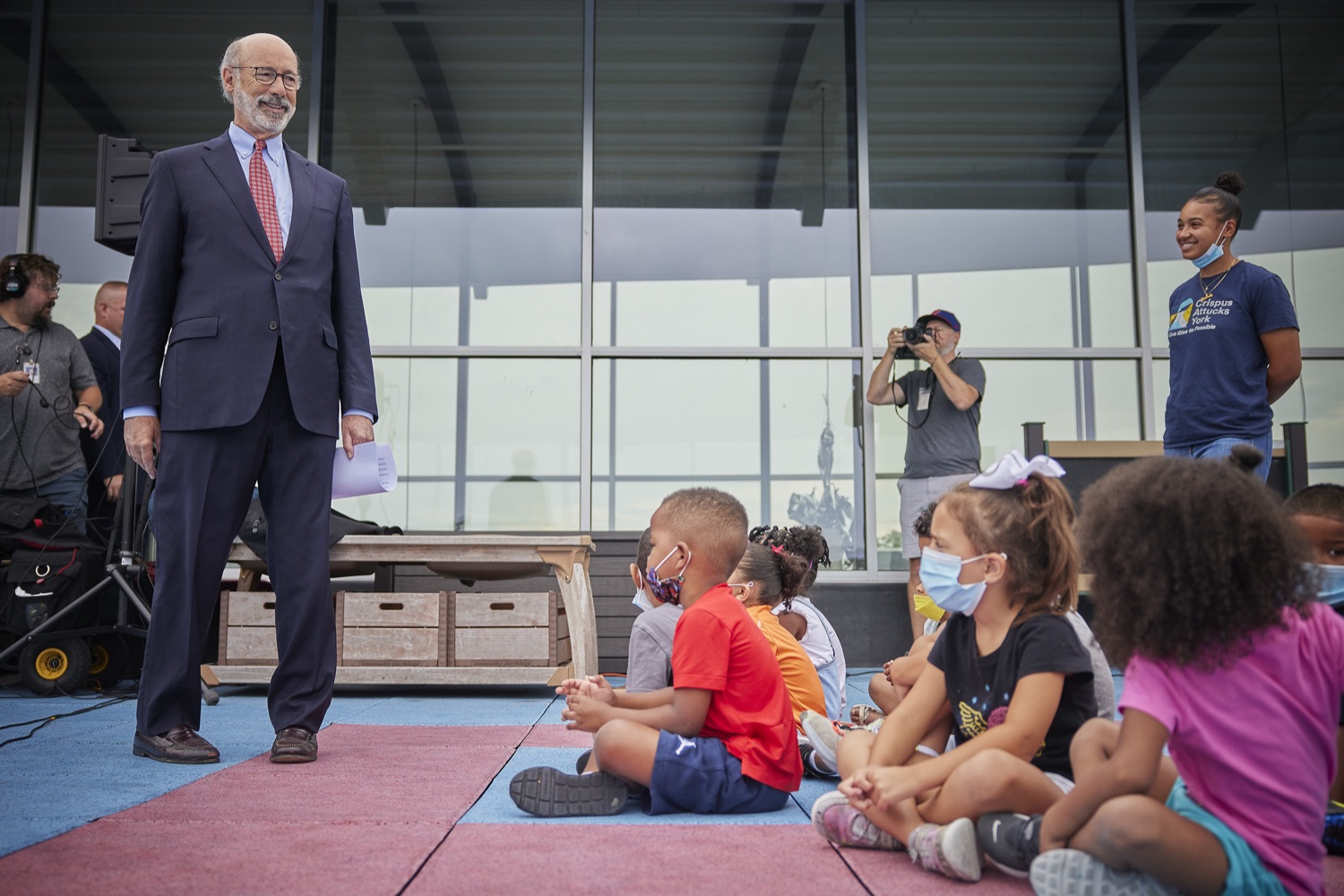 Pennsylvania Governor Tom Wolf greets students at Crispus Attucks.  Governor Tom Wolf today visited the Early Learning Center at Crispus Attucks in York to highlight his new state child tax credit program, modeled after the federal program, to support Pennsylvanias working families and ensure unbarred access to high-quality early childhood education.  York, PA   July 26, 2022<br><a href="https://filesource.amperwave.net/commonwealthofpa/photo/22049_gov_childTaxCredit_dz_015.JPG" target="_blank">⇣ Download Photo</a>