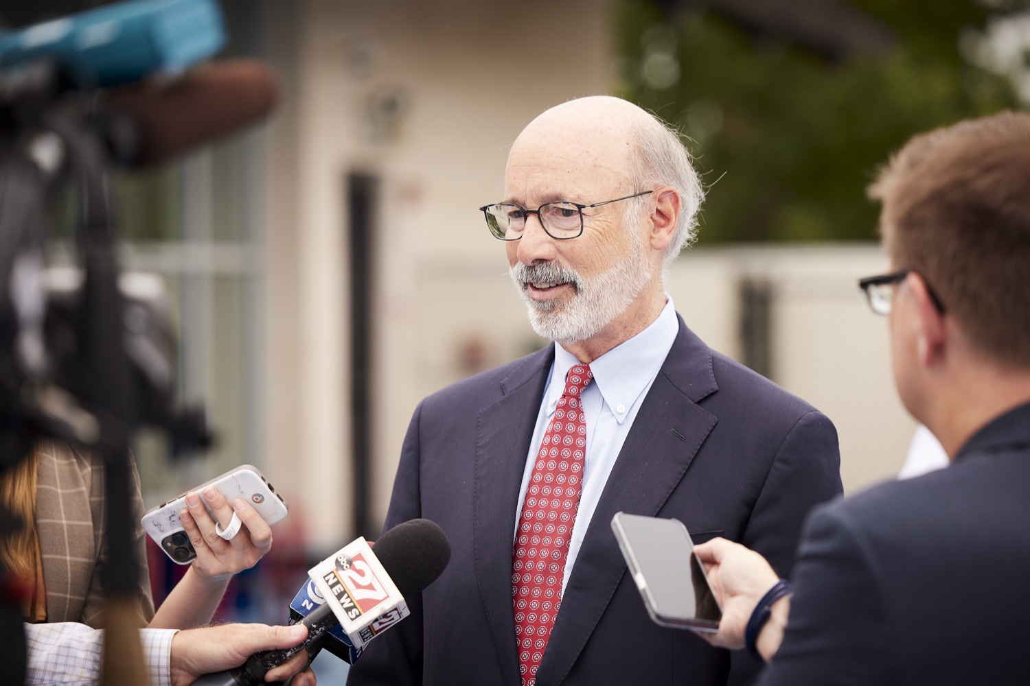 Pennsylvania Governor Tom Wolf speaks with the press.   Governor Tom Wolf today visited the Early Learning Center at Crispus Attucks in York to highlight his new state child tax credit program, modeled after the federal program, to support Pennsylvanias working families and ensure unbarred access to high-quality early childhood education.  York, PA   July 26, 2022<br><a href="https://filesource.amperwave.net/commonwealthofpa/photo/22049_gov_childTaxCredit_dz_019.JPG" target="_blank">⇣ Download Photo</a>