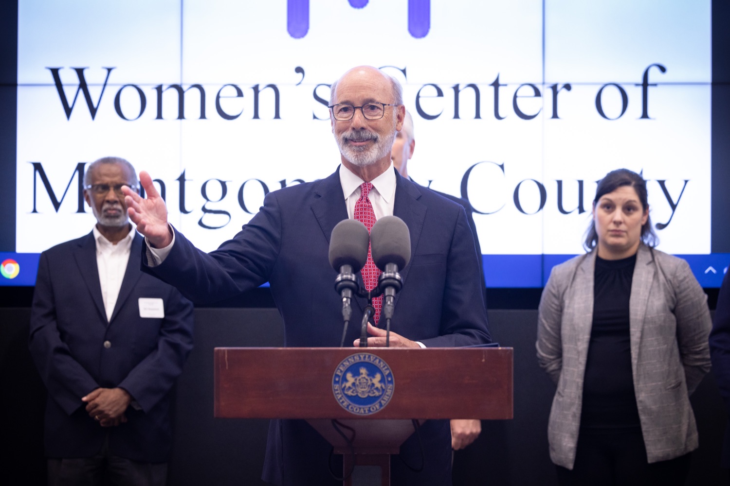 Governor Tom Wolf speaks to the press.  Governor Tom Wolf discussed the devastating effects of abortion bans for victims of domestic violence and the recently signed executive order allowing out-of-state residents to seek reproductive health care services in Pennsylvania without fear of prosecution.  JULY 29, 2022 - COLMAR, PA<br><a href="https://filesource.amperwave.net/commonwealthofpa/photo/22054_gov_choice_dz_001.JPG" target="_blank">⇣ Download Photo</a>
