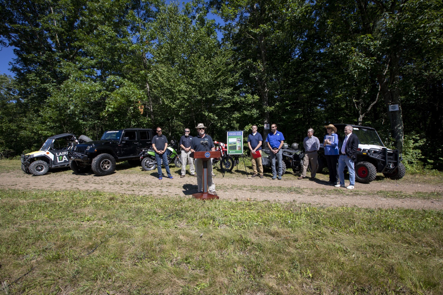 Weiser District Forester Tim Ladner discusses the acquisition of a 5,600-acre tract of land that will be developed into a new motorized recreation area, in McAdoo, PA on August 12, 2022.<br><a href="https://filesource.amperwave.net/commonwealthofpa/photo/22090_dcnr_RecreationArea_08.jpg" target="_blank">⇣ Download Photo</a>