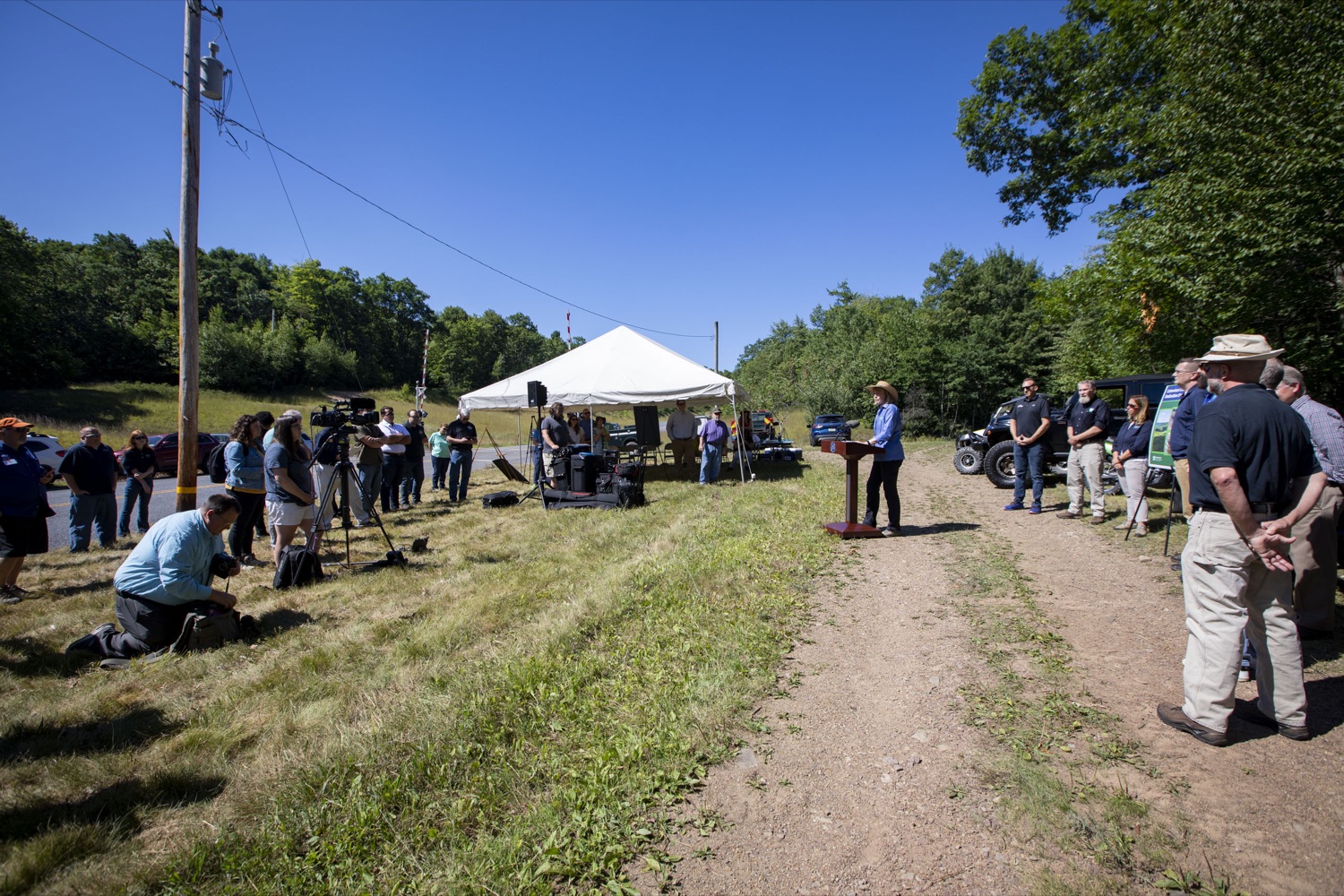 DCNR Secretary Cindy Adams Dunn announces a new motorized recreation area in Weiser State Forest District that will expand opportunities for ATVs, dirt bikes, off-highway vehicles, and other forms of recreation  in McAdoo, PA on August 12, 2022.<br><a href="https://filesource.amperwave.net/commonwealthofpa/photo/22090_dcnr_RecreationArea_09.jpg" target="_blank">⇣ Download Photo</a>