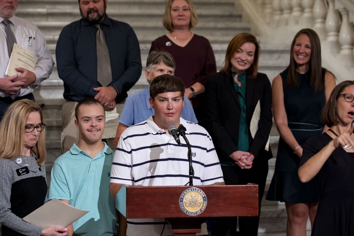 Logan Weldy, Commonweath Charter Academy Recent graduate, speaks about his school's environmental sustainability efforts, in Harrisburg, PA on September 20, 2022.<br><a href="https://filesource.amperwave.net/commonwealthofpa/photo/22151_dcnr_pathways_cz_24.jpg" target="_blank">⇣ Download Photo</a>