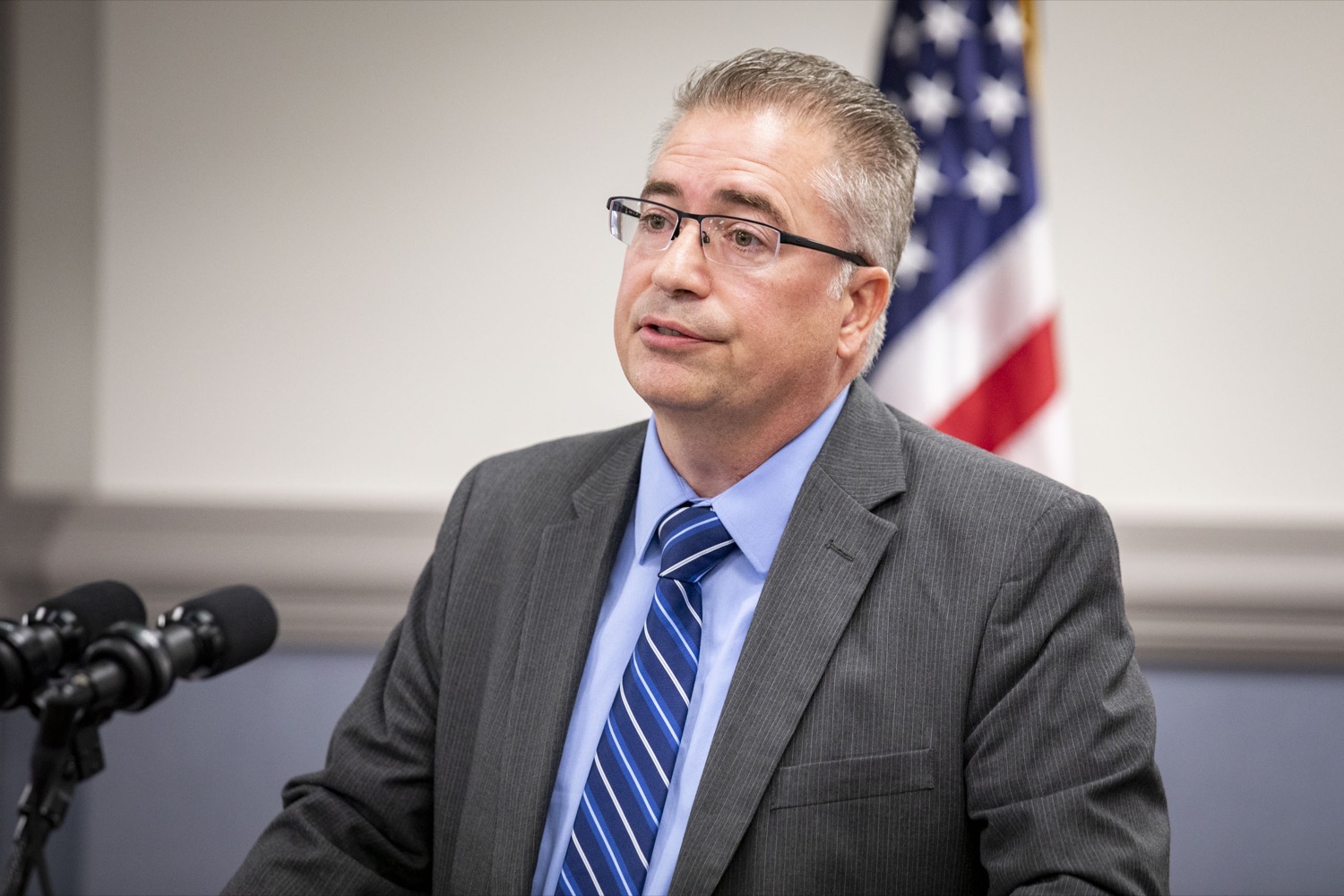 Risk Management Director Brent Lawson discusses enhancements to fight against fraudulent driver license or identification cards being produced or used, in Enola, PA on September 22, 2022.<br><a href="https://filesource.amperwave.net/commonwealthofpa/photo/22223_dot_security_cz_18.jpg" target="_blank">⇣ Download Photo</a>