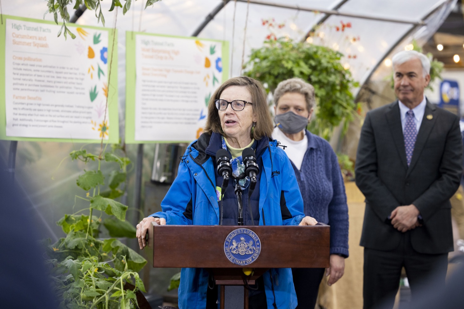 Dr. Sue Ellen Johnson, Regenerative Agroecologist, TEAM AG Inc., celebrates the Wolf Administrations targeted investments to grow market opportunities for Pennsylvania farmers, including the PA Farm Bill funded PA Preferred® Organic Initiative, in Harrisburg, PA on January 13, 2023.<br><a href="https://filesource.amperwave.net/commonwealthofpa/photo/22478_ag_organic_capstone_20.jpg" target="_blank">⇣ Download Photo</a>