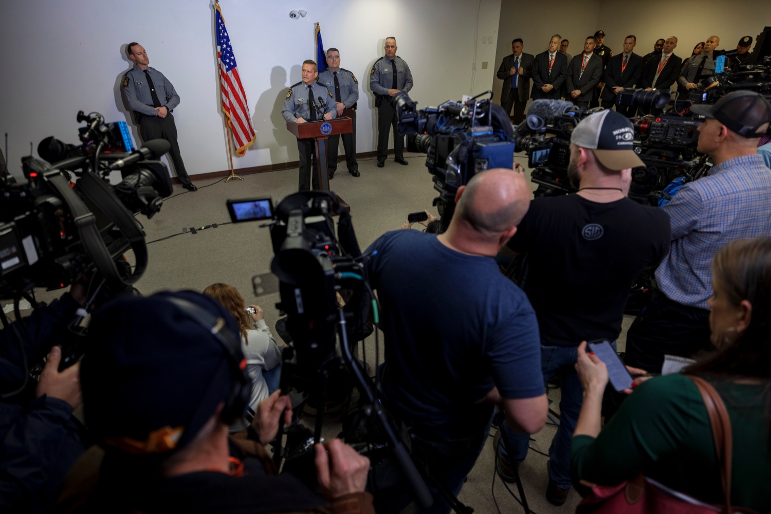 Colonel Robert Evanchick, Commissioner of the Pennsylvania State Police, speaks during a press conference to discuss the apprehension of Bryan C. Kohberger inside Monroe County District Attorney Office in Stroudsburg on Tuesday, January 3, 2023. Kohberger was taken into custody early Friday by members of Troop N and the Special Emergency Response Team at a home in Chestnuthill Township, in Monroe County, in connection to the homicides of four University of Idaho students on November 13.<br><a href="https://filesource.amperwave.net/commonwealthofpa/photo/22481_PSP_Kohberger_NK_003.JPG" target="_blank">⇣ Download Photo</a>