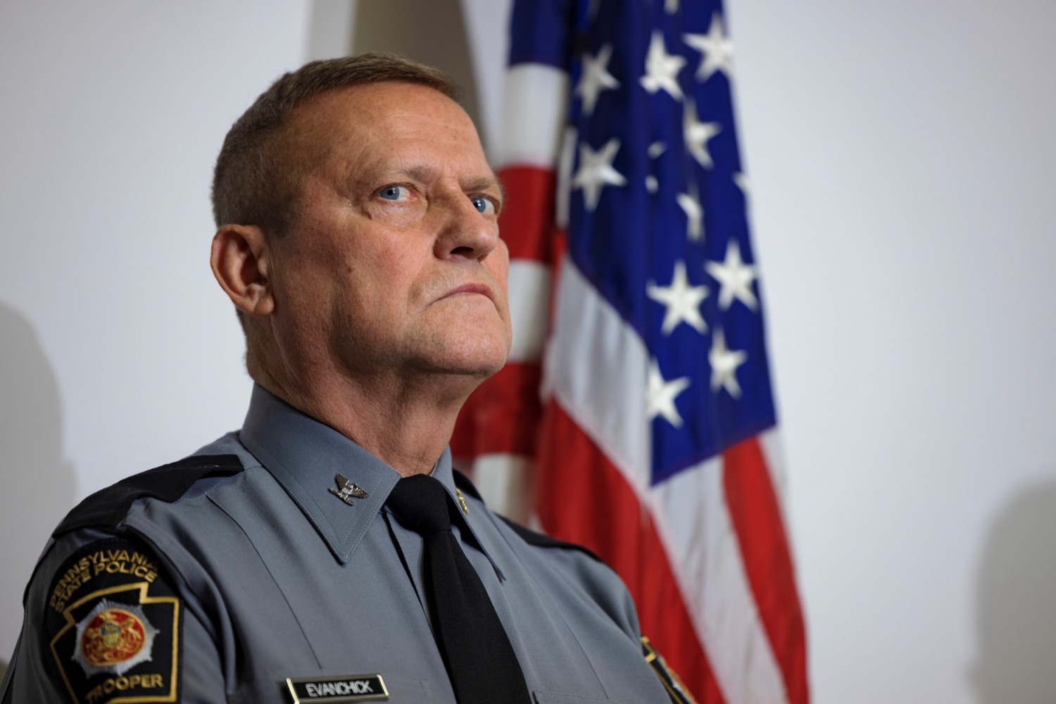Colonel Robert Evanchick, Commissioner of the Pennsylvania State Police, speaks during a press conference to discuss the apprehension of Bryan C. Kohberger inside Monroe County District Attorney Office in Stroudsburg on Tuesday, January 3, 2023. Kohberger was taken into custody early Friday by members of Troop N and the Special Emergency Response Team at a home in Chestnuthill Township, in Monroe County, in connection to the homicides of four University of Idaho students on November 13.<br><a href="https://filesource.amperwave.net/commonwealthofpa/photo/22481_PSP_Kohberger_NK_007.JPG" target="_blank">⇣ Download Photo</a>