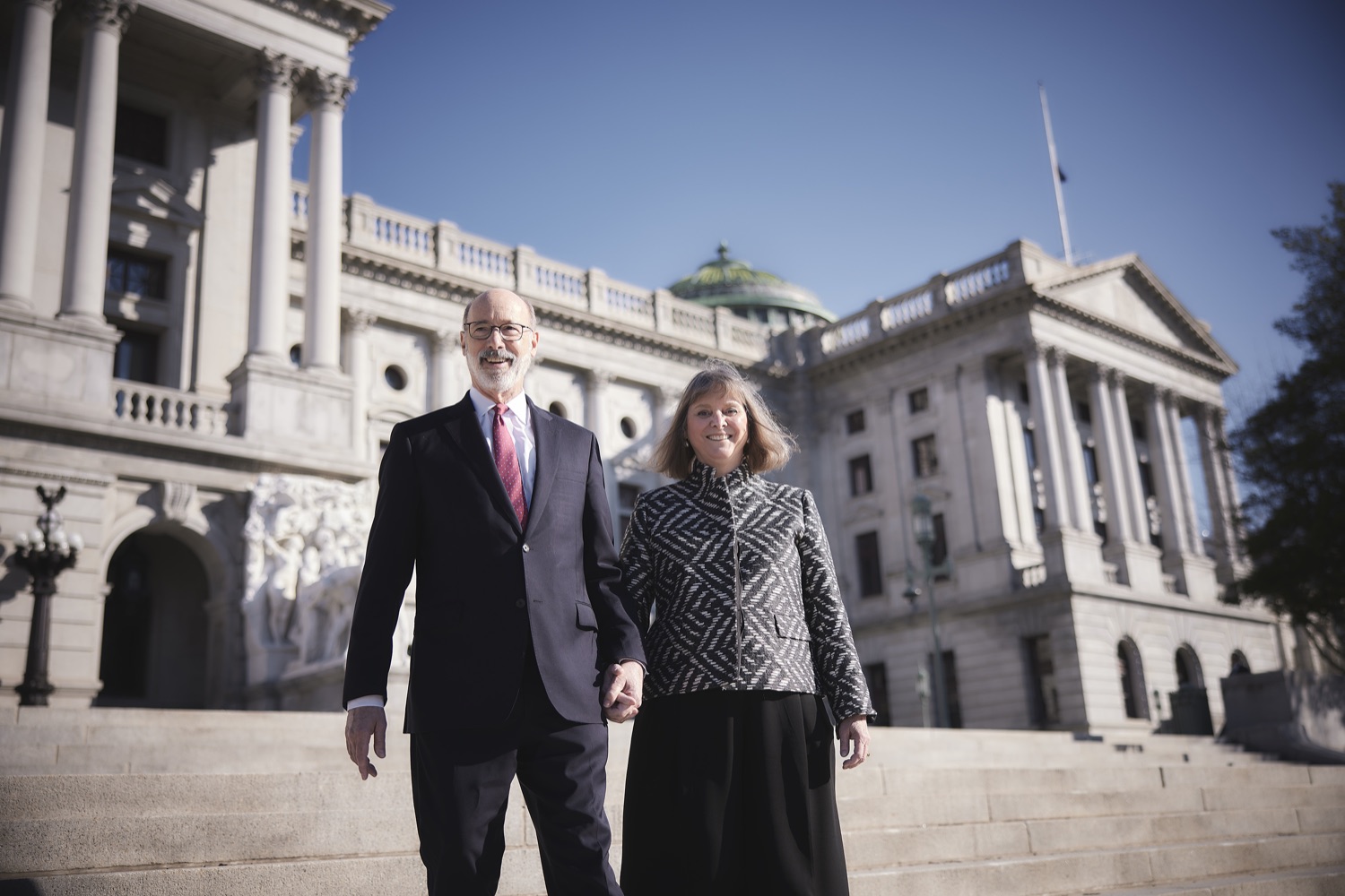 Governor Tom Wolf and First Lady Frances Wolf leave the Capitol together in their final days in office.   Harrisburg PA<br><a href="https://filesource.amperwave.net/commonwealthofpa/photo/22524_gov_legacy_dz_003.JPG" target="_blank">⇣ Download Photo</a>
