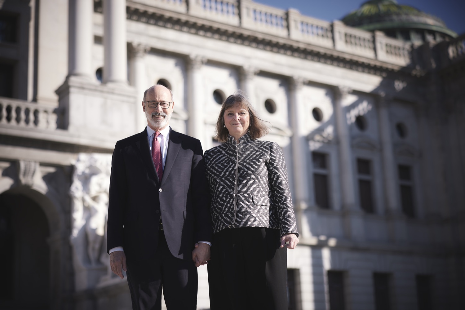 Governor Tom Wolf and First Lady Frances Wolf leave the Capitol together in their final days in office.   Harrisburg PA<br><a href="https://filesource.amperwave.net/commonwealthofpa/photo/22524_gov_legacy_dz_012.JPG" target="_blank">⇣ Download Photo</a>