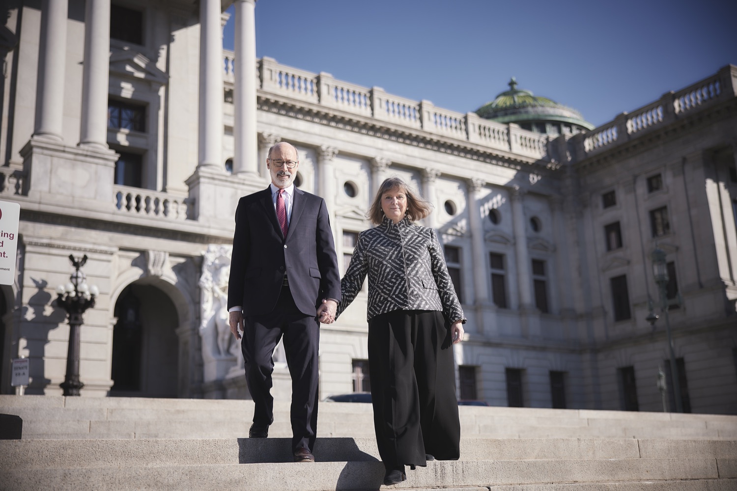 Governor Tom Wolf and First Lady Frances Wolf leave the Capitol together in their final days in office.   Harrisburg PA<br><a href="https://filesource.amperwave.net/commonwealthofpa/photo/22524_gov_legacy_dz_013.JPG" target="_blank">⇣ Download Photo</a>