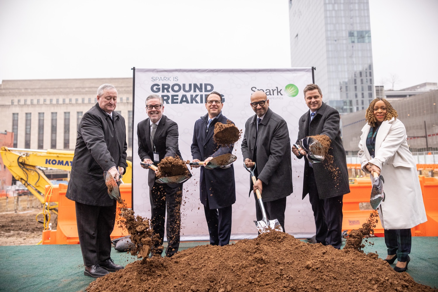 Pennsylvania Governor Josh Shapiro participates in a groundbreaking for Spark Therapeutics at the future site of their new building, at 30th and Chestnut streets.  FEBRUARY 28, 2023 - PHILADELPHIA, PA<br><a href="https://filesource.amperwave.net/commonwealthofpa/photo/22728_gov_spark_dz_0001.JPG" target="_blank">⇣ Download Photo</a>