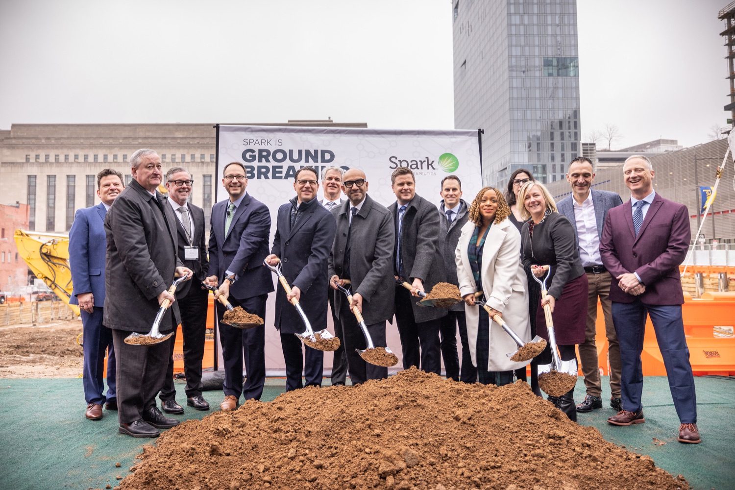 Pennsylvania Governor Josh Shapiro participates in a groundbreaking for Spark Therapeutics at the future site of their new building, at 30th and Chestnut streets.  FEBRUARY 28, 2023 - PHILADELPHIA, PA<br><a href="https://filesource.amperwave.net/commonwealthofpa/photo/22728_gov_spark_dz_0002.JPG" target="_blank">⇣ Download Photo</a>
